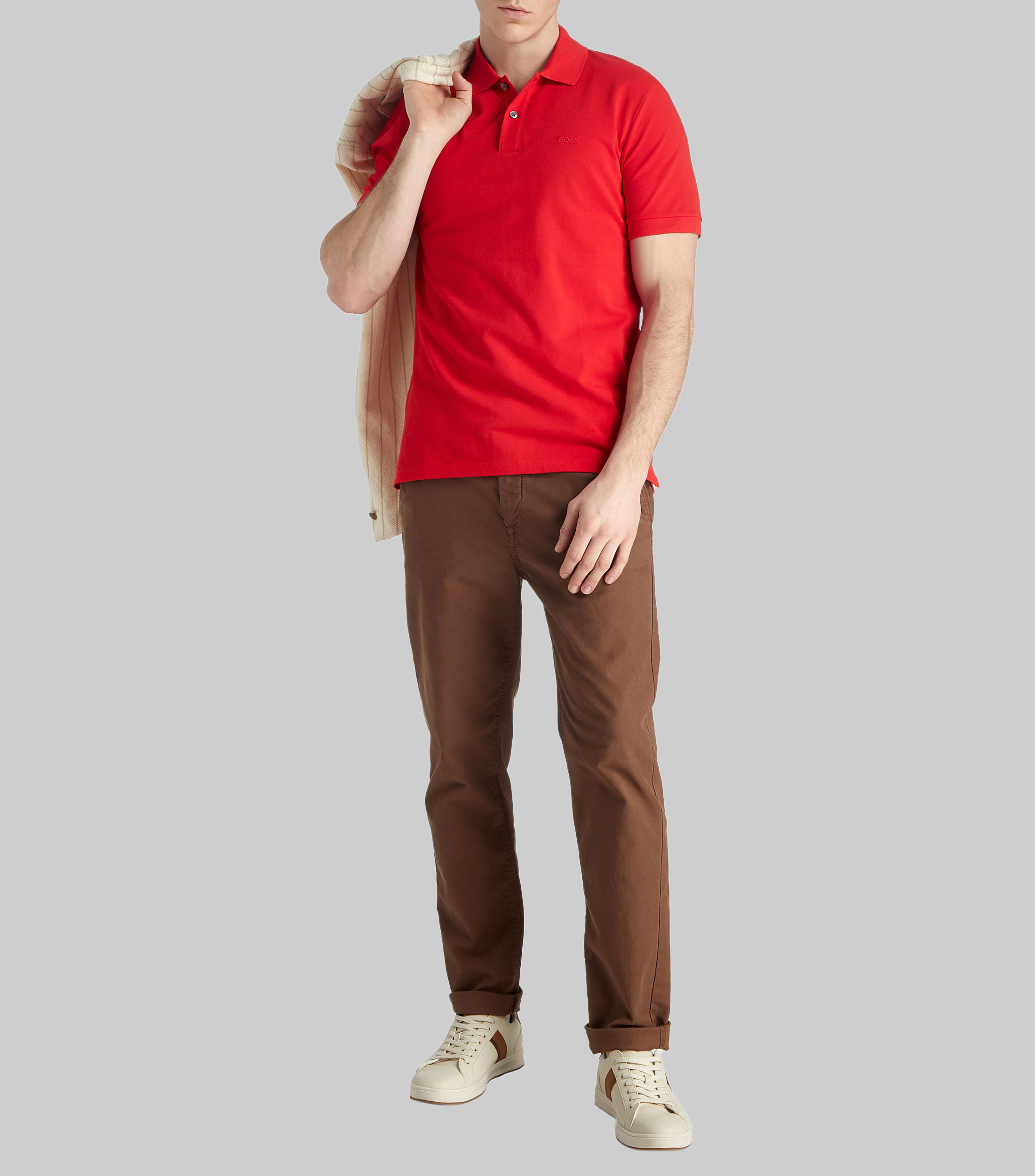 Playera Polo Boss de algodón orgánico rojo con logo bordado Hombre