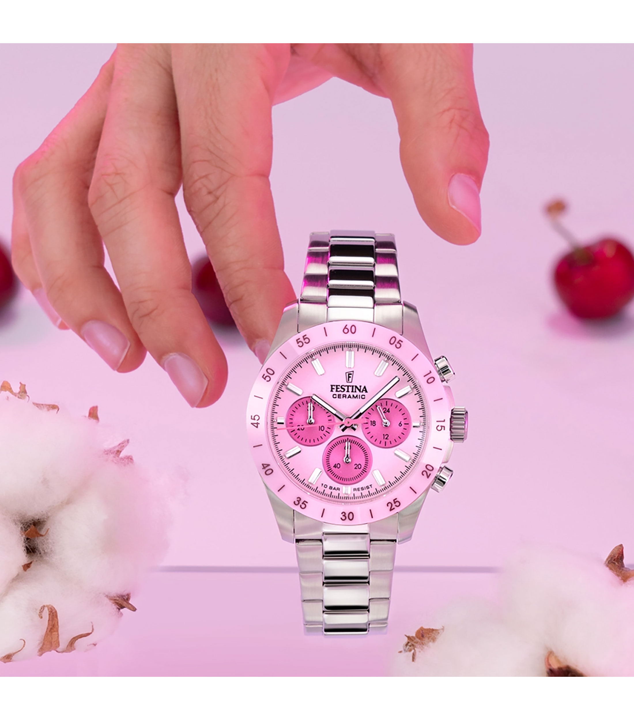 Reloj Unisex Ceramic Casual Plateado, Rosa