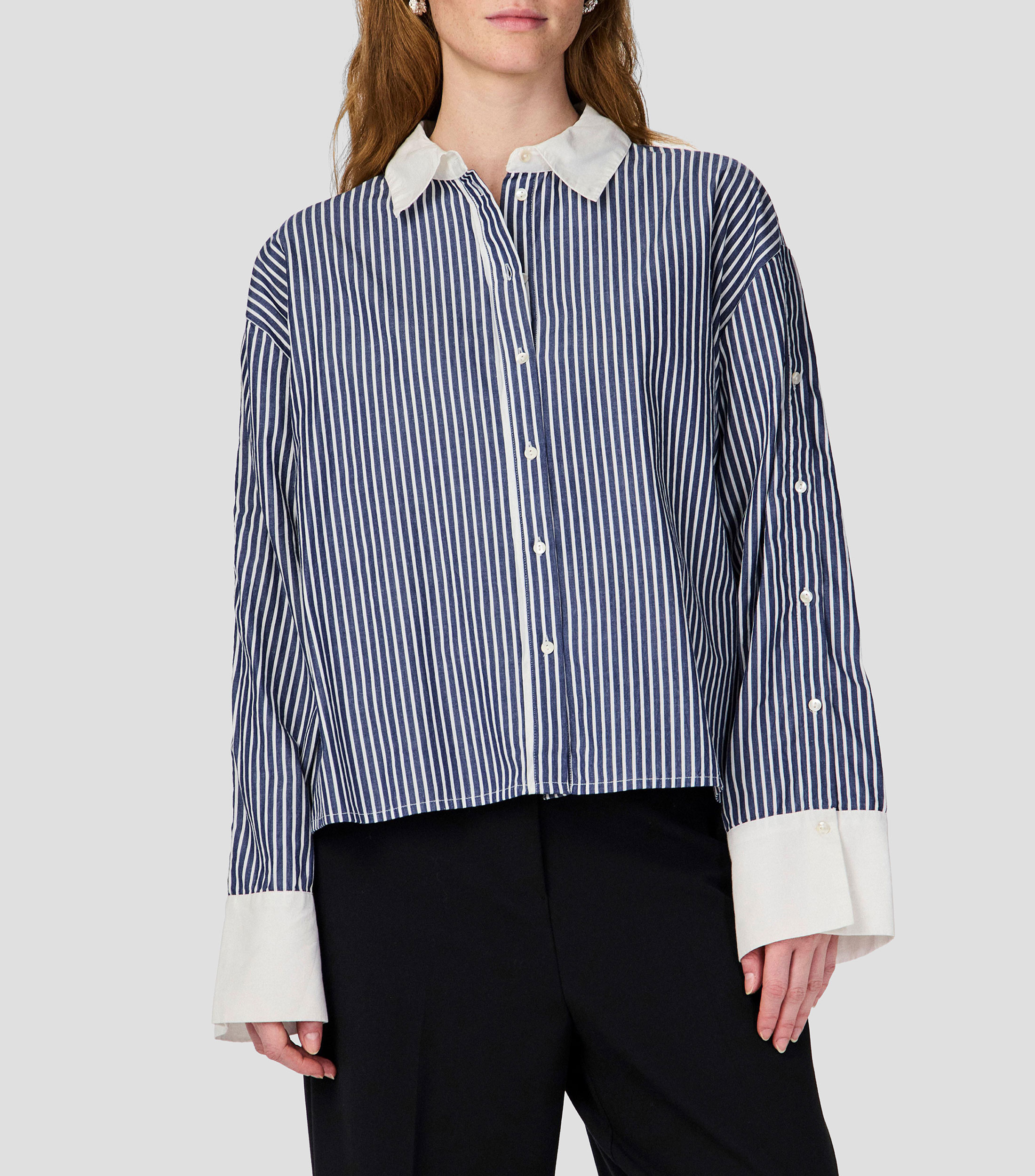 Camisa de manga larga con rayas Mujer