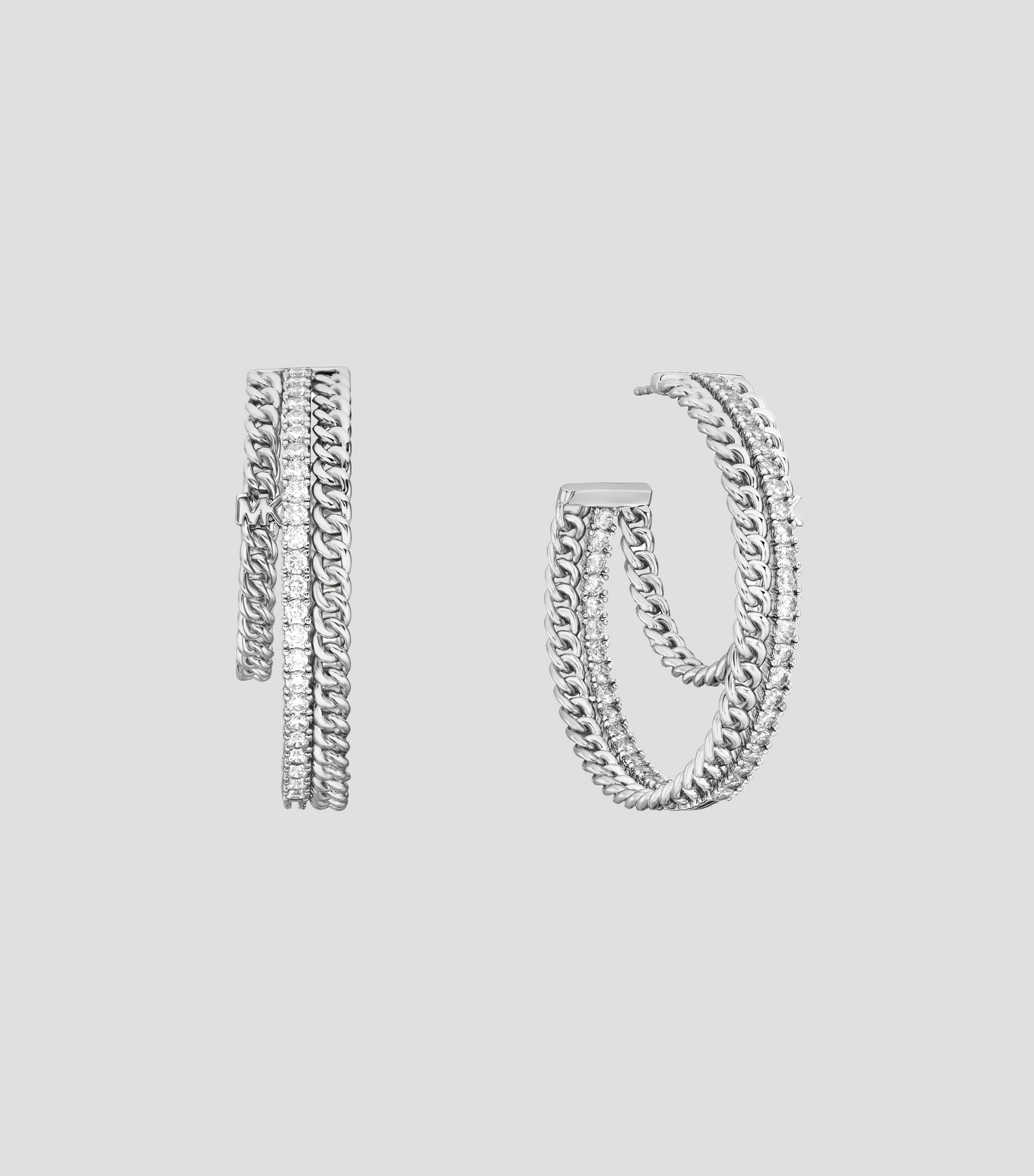 Aretes plateados de aro doble capa Metallic Muse Mujer