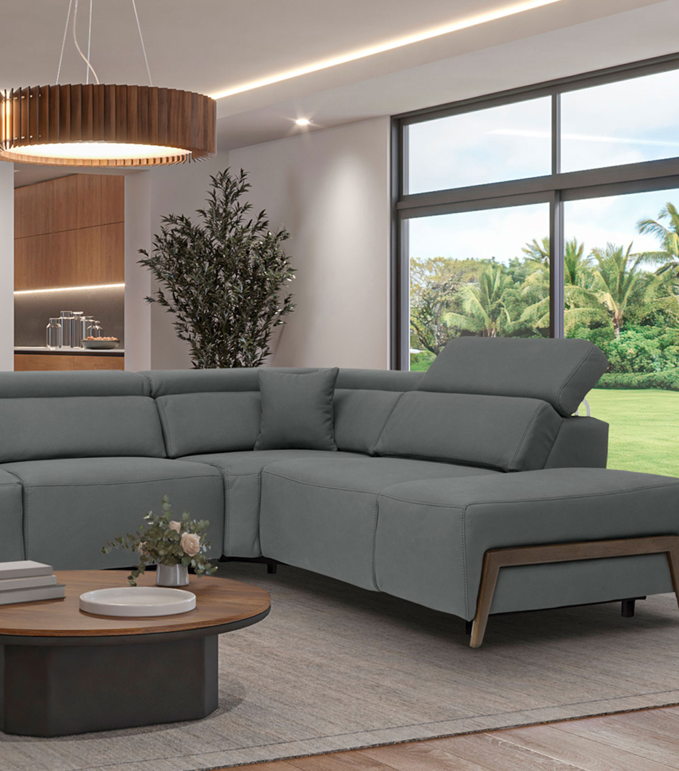 Sala Esquinera Reclinable Derecha con 4 Asientos Alpes Gris