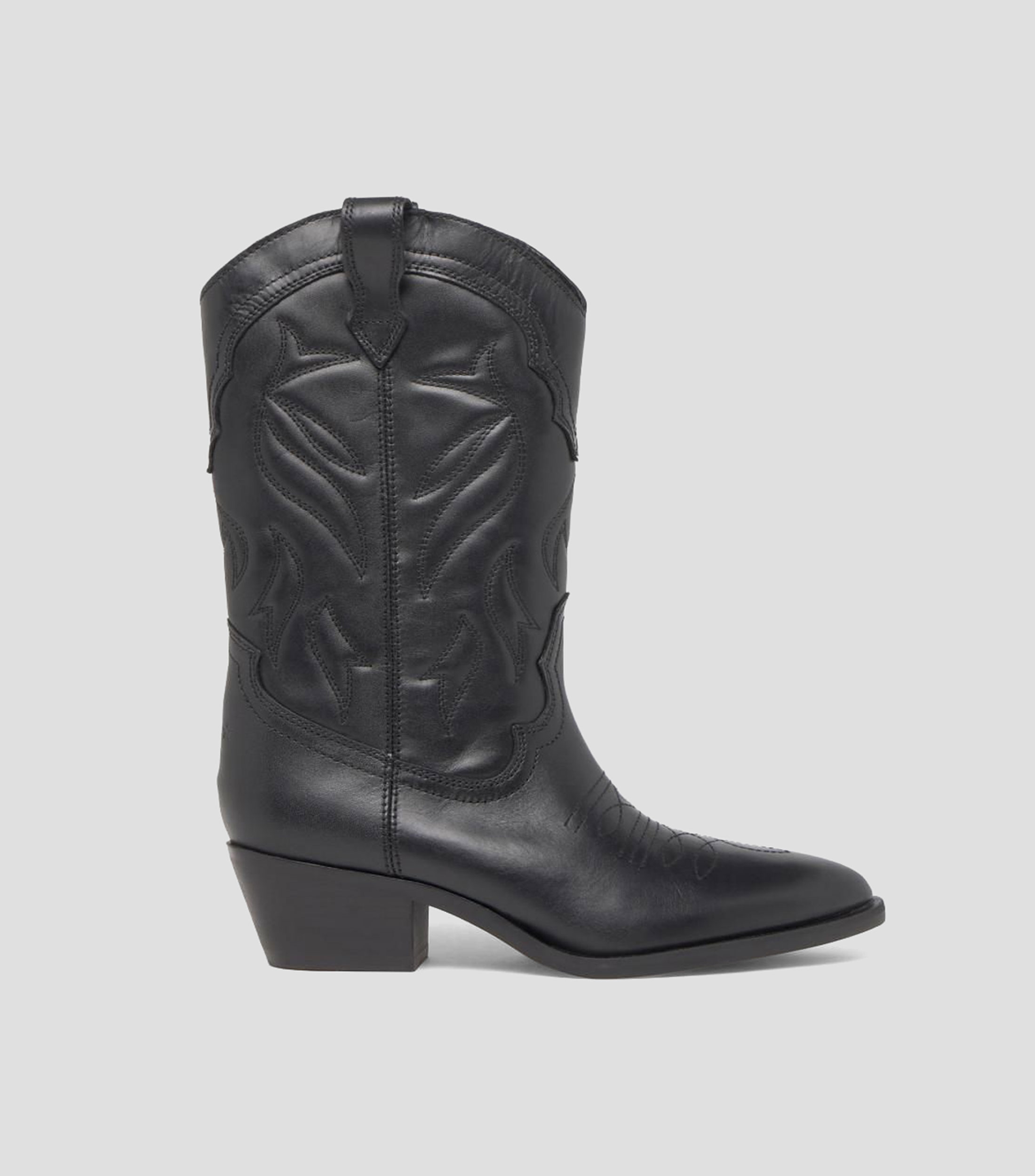 Botas vaqueras tacón bajo ancho en cuero Mujer