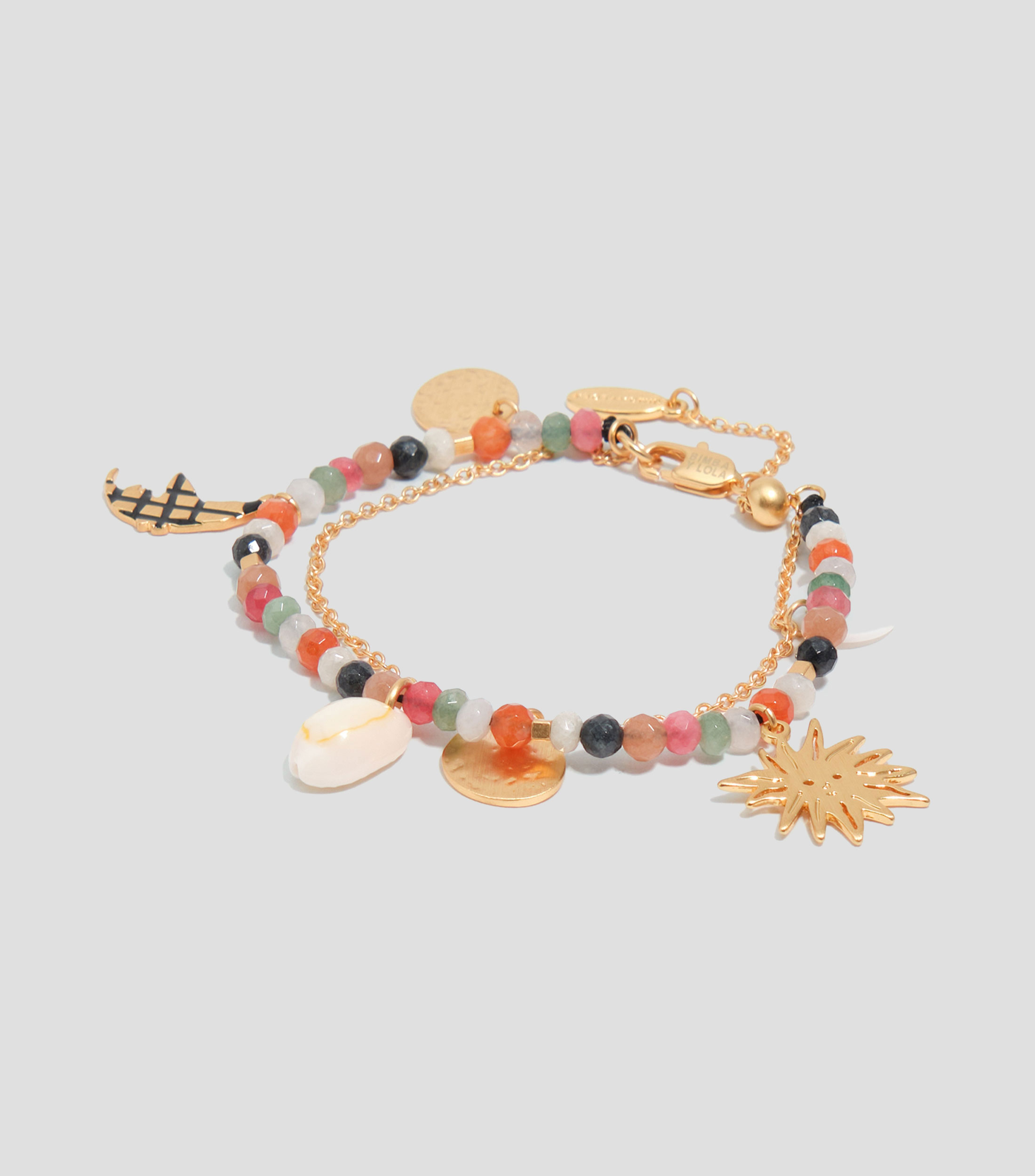 Pulsera doble sol y luna dorado cepillado
