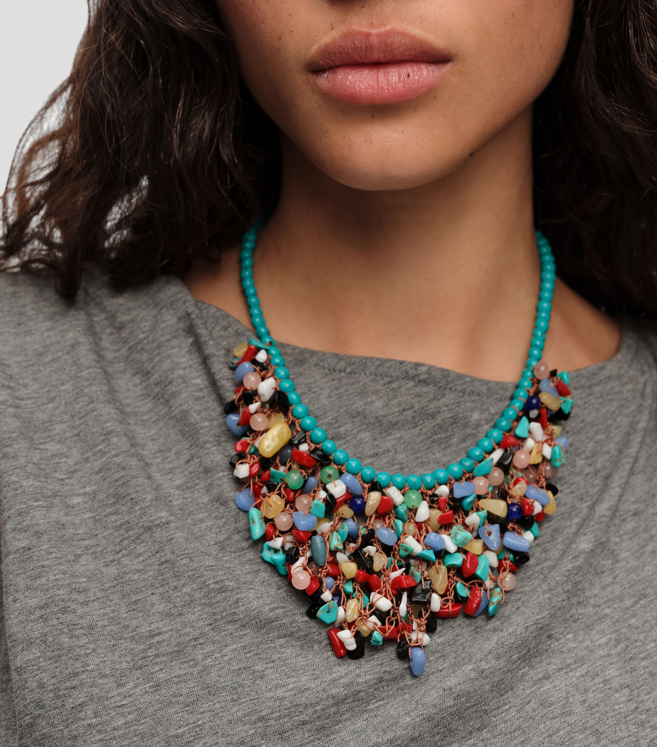 Collar piedras y perlas turquesa Mujer
