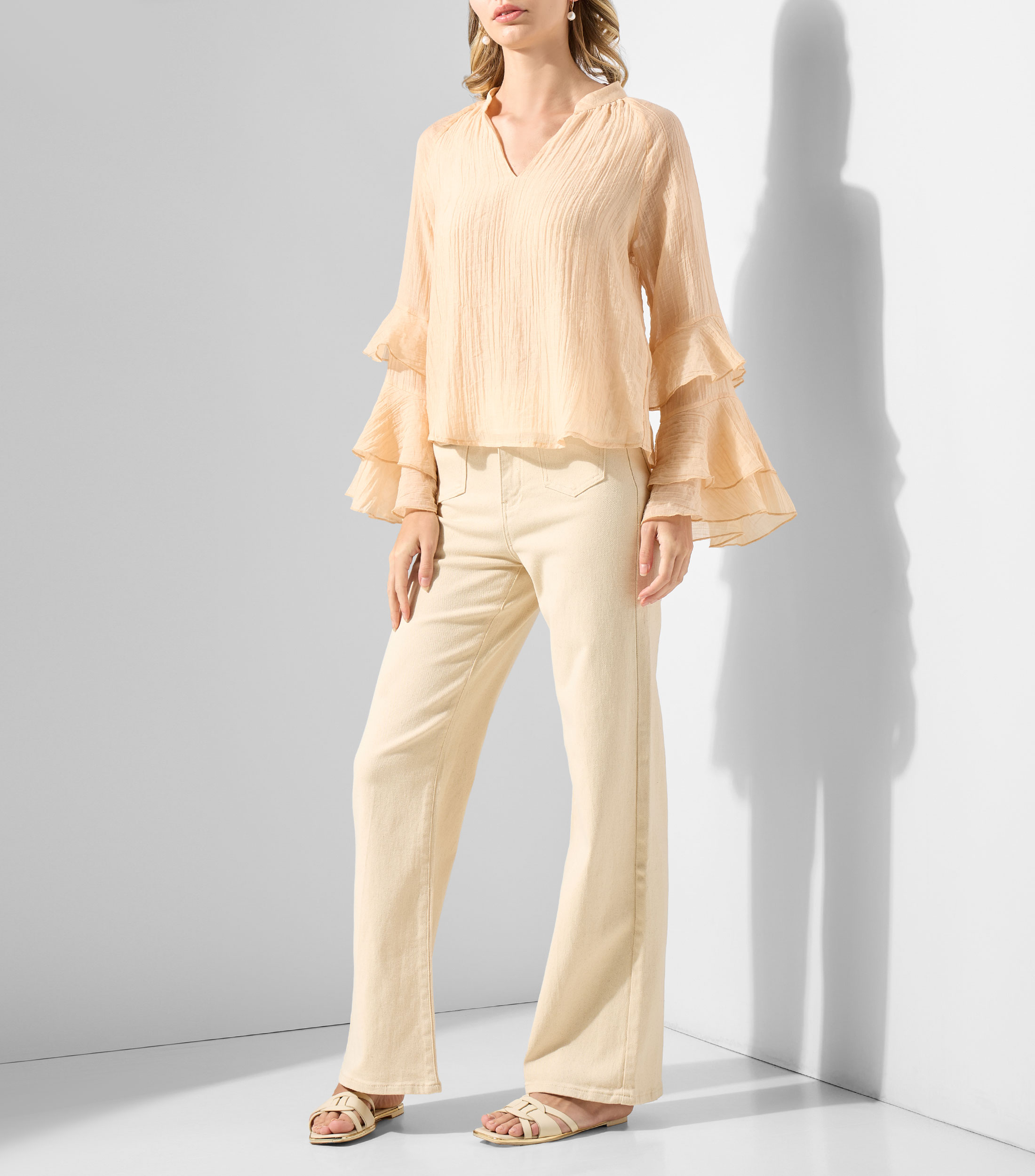 Blusa lisa manga larga Mujer