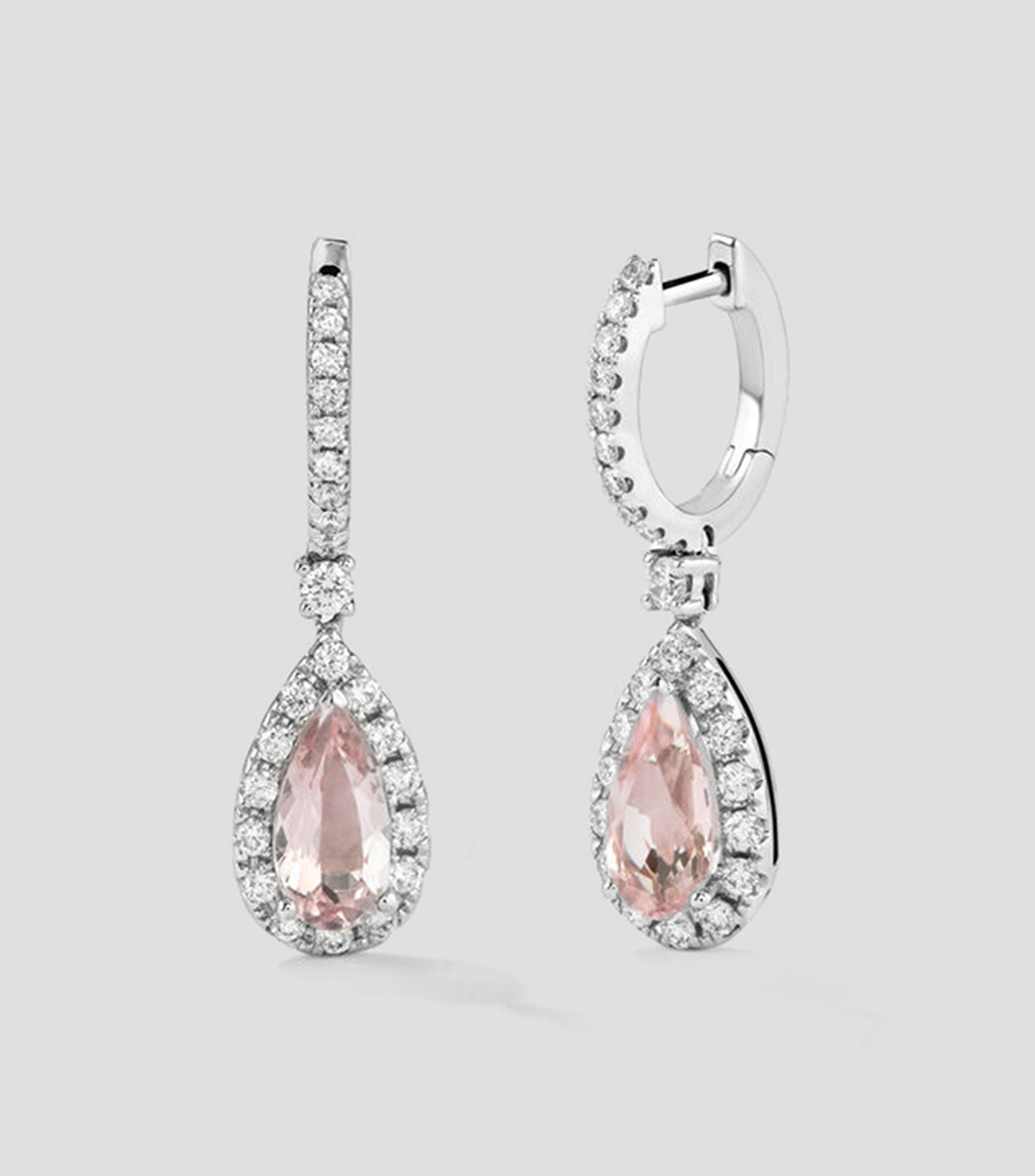 Pendientes en oro blanco 18 Kilates con Morganita Mujer