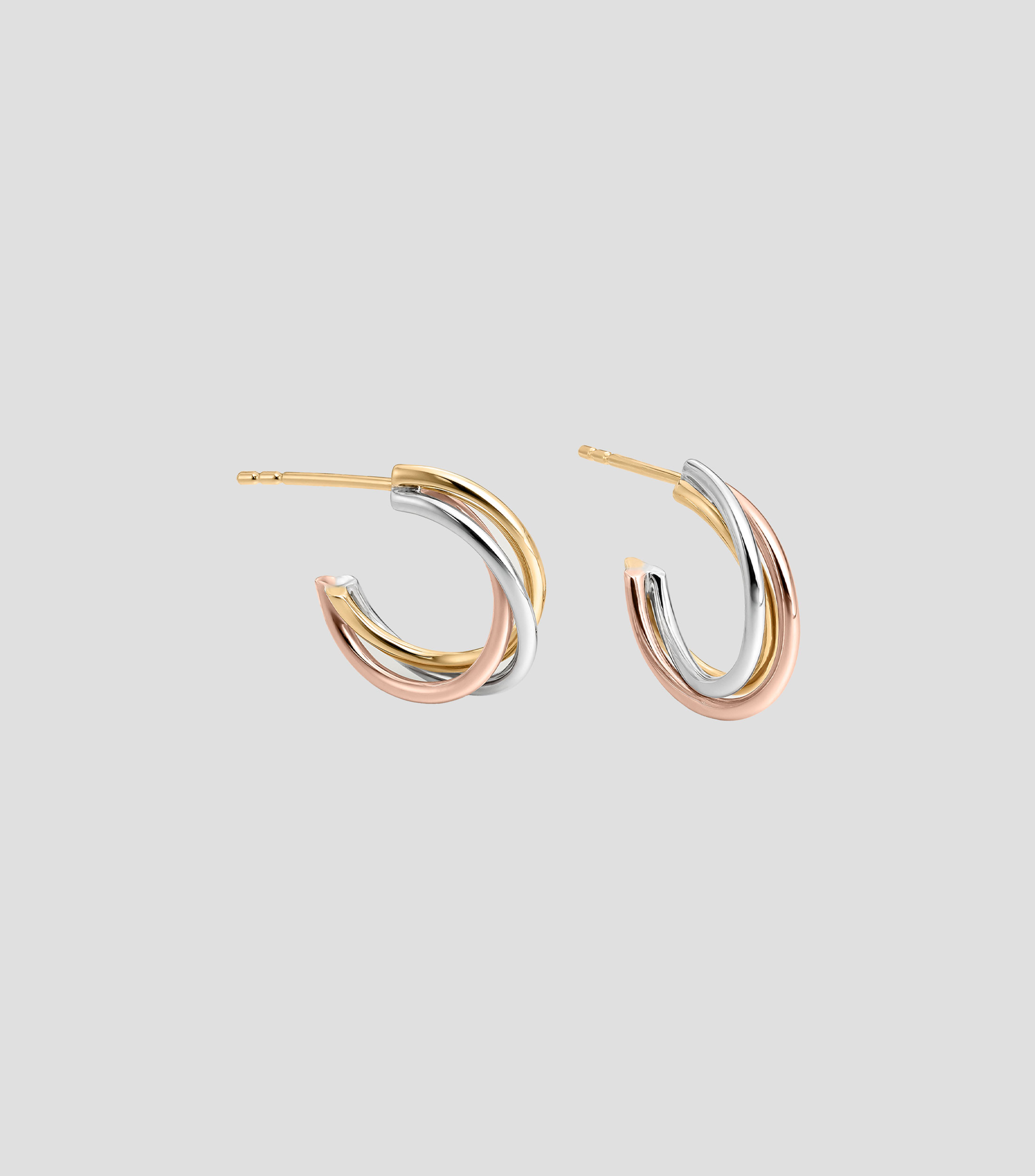 Pendientes de aro triples en oro blanco, amarillo y rosa de 9 kilates Mujer