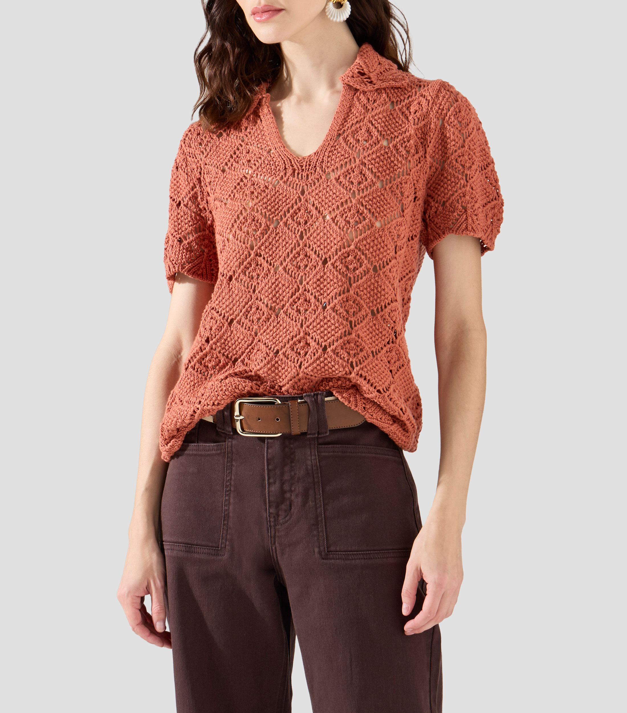 Blusa lisa con manga corta Mujer