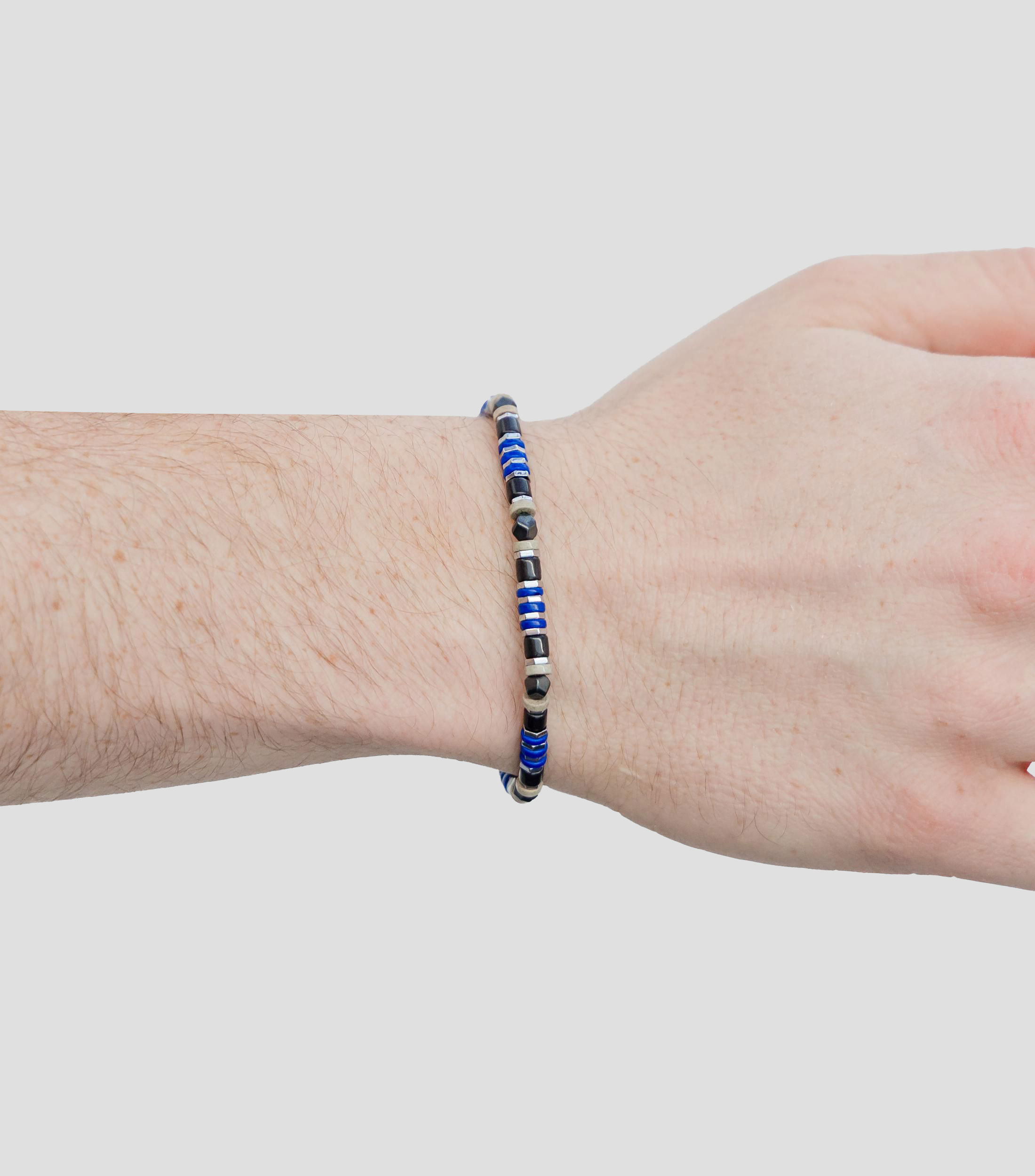 Pulsera en plata 925 azul con cuentas geométricas Hombre