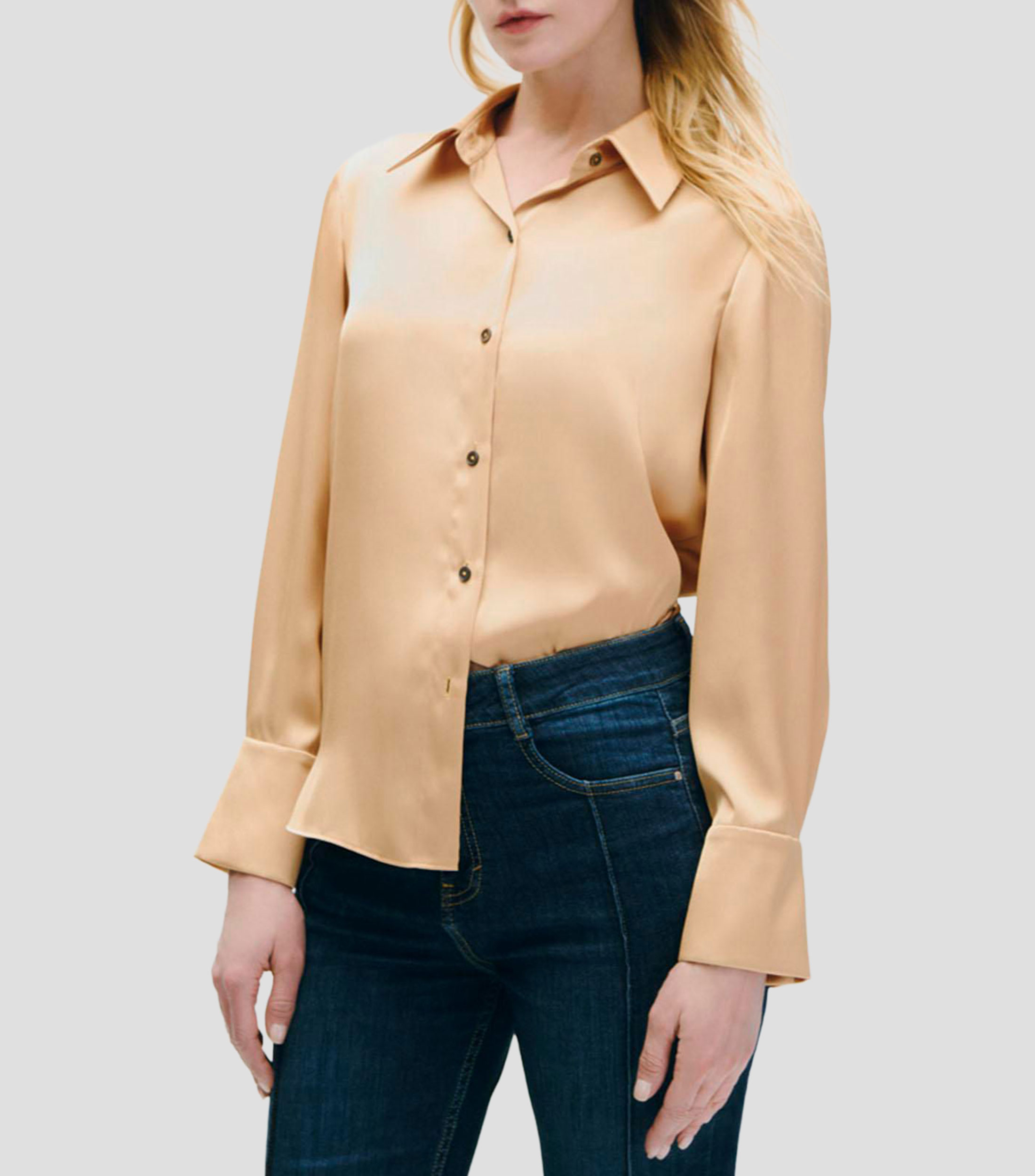 Blusa camisera satín puño francés Mujer
