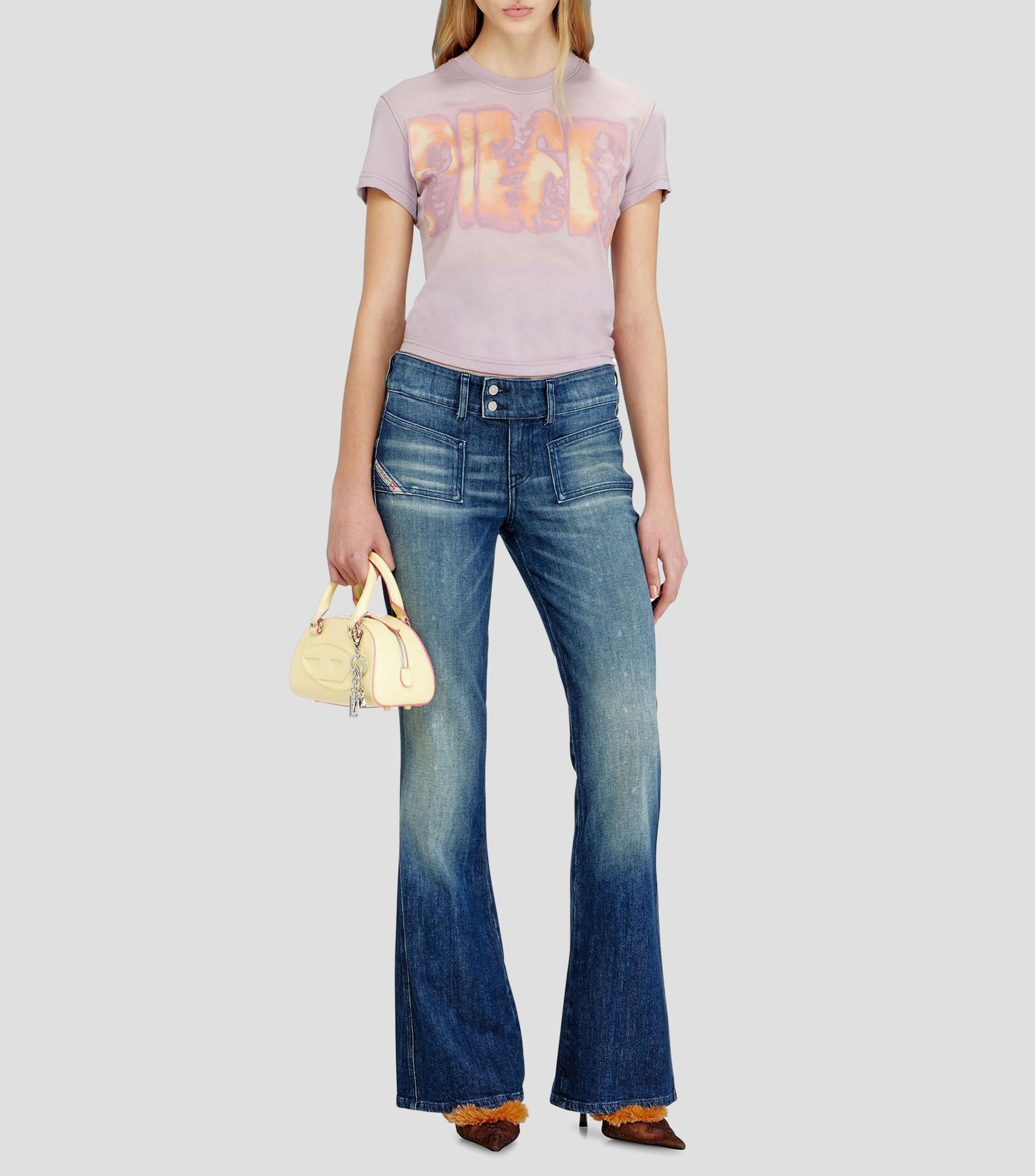 Playera cuello redondo manga corta con estampado Mujer