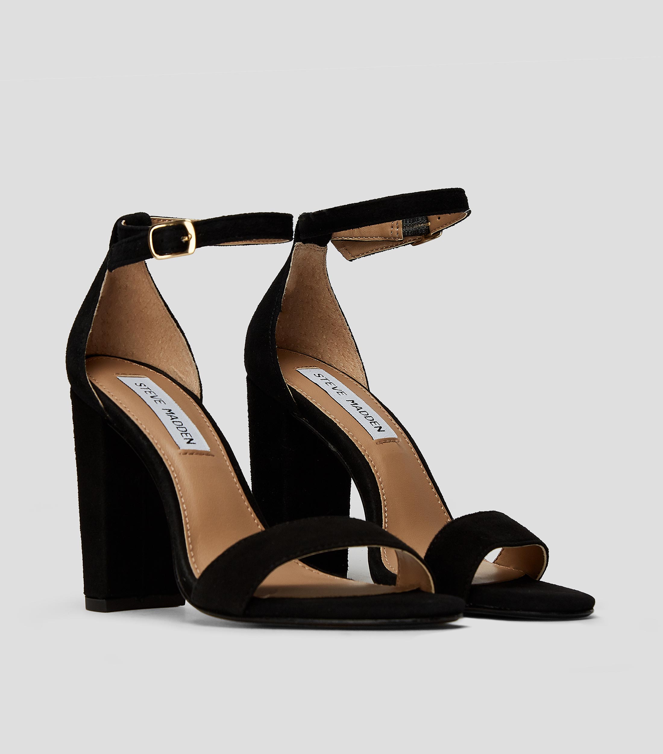 Zapatillas de pulsera Carrson negras con tacón alto ancho Mujer