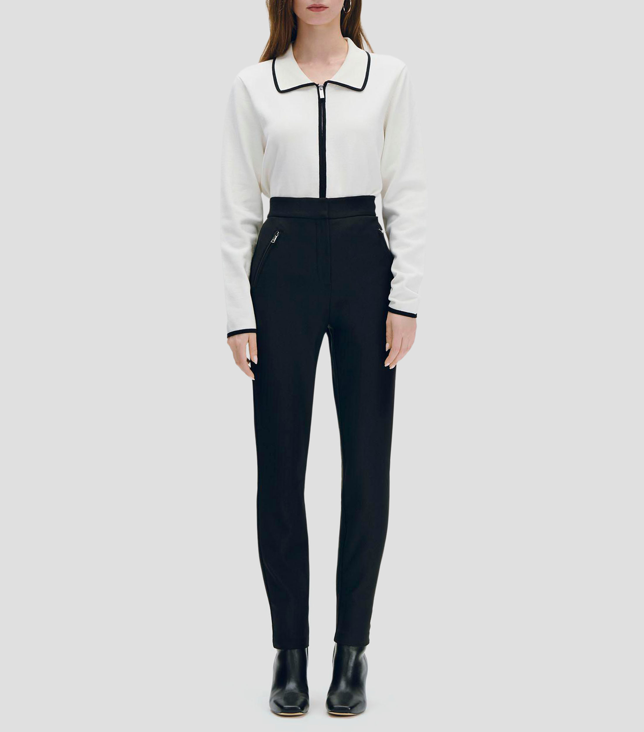 Leggings negros con textura de tiro alto y bolsillos con cierres Mujer