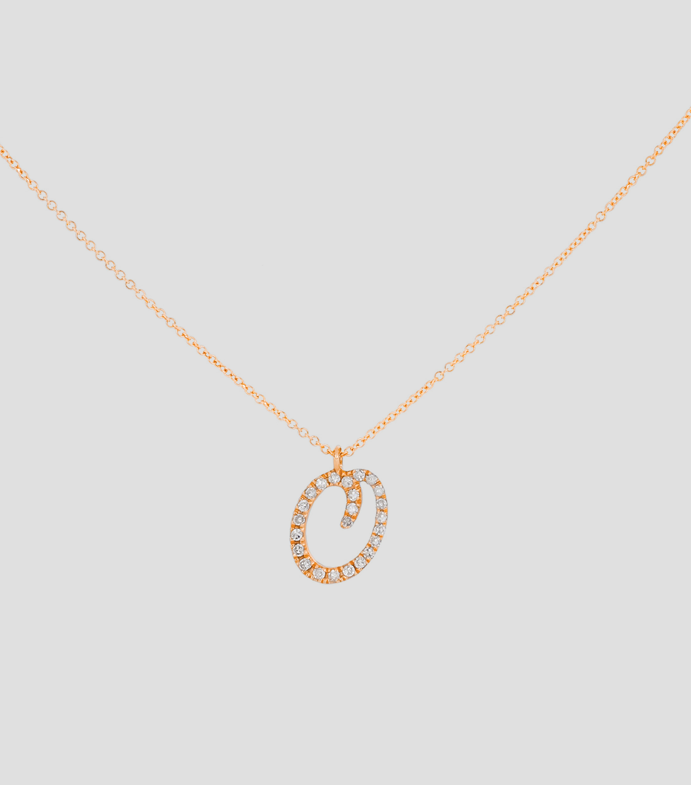 Dije con cadena Letra O en Oro rosa de 14 kilates Iniciales con diamantes Mujer