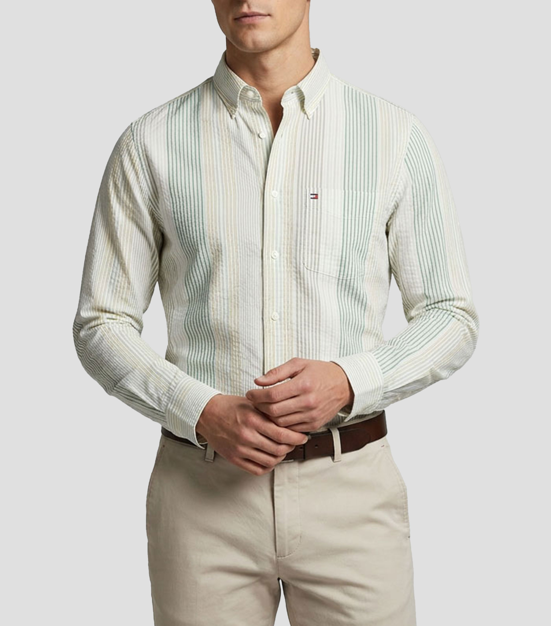 Camisa con rayas manga larga Hombre