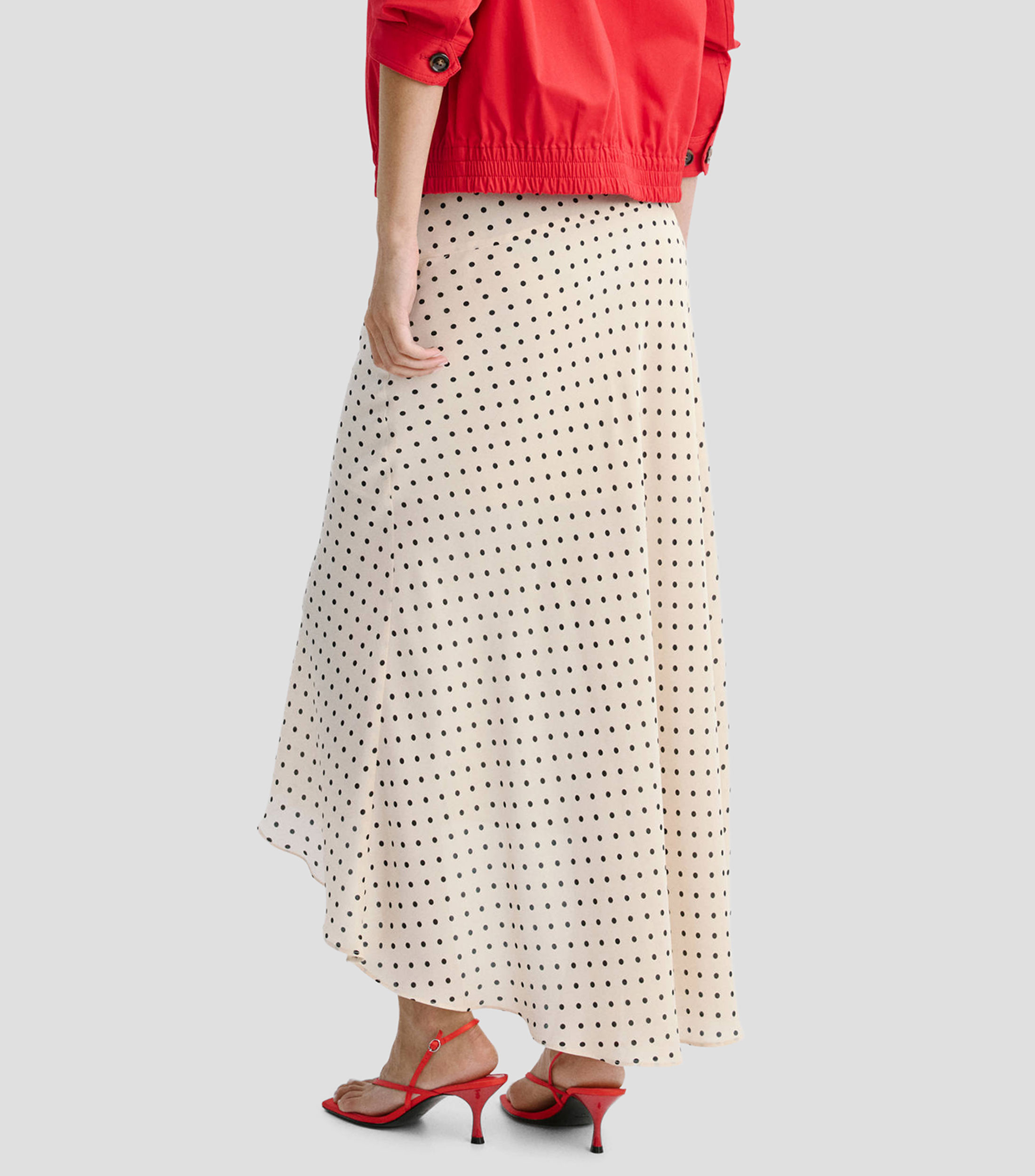 Falda midi de corte evasé polkadots Mujer