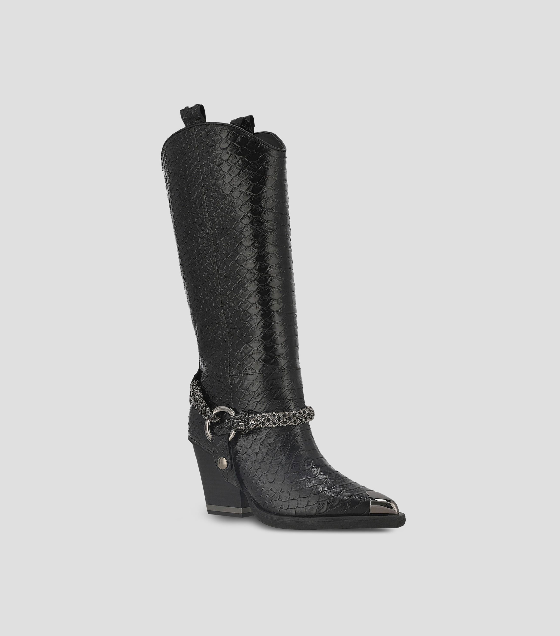 Botas vaqueras de tacón alto ancho en piel Mujer