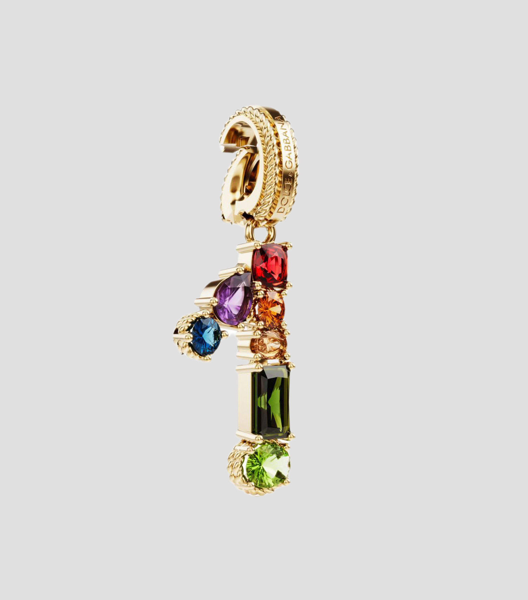 Charm número "1" en Oro de 18 Kilates Alphabet Rainbow gemas multicolores Mujer