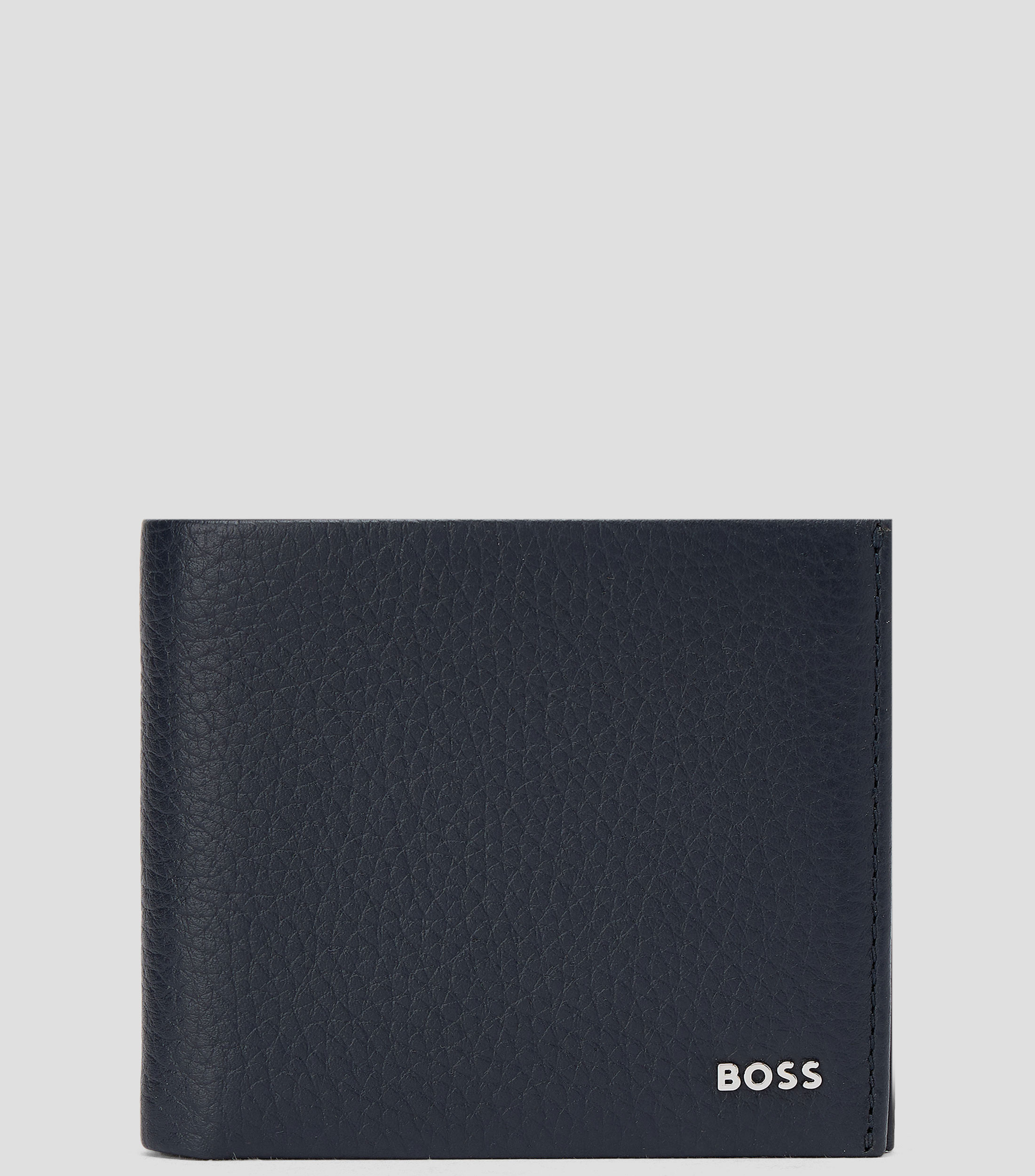 Cartera bifold plegable de piel vacuna granulada con logo metálico Hombre