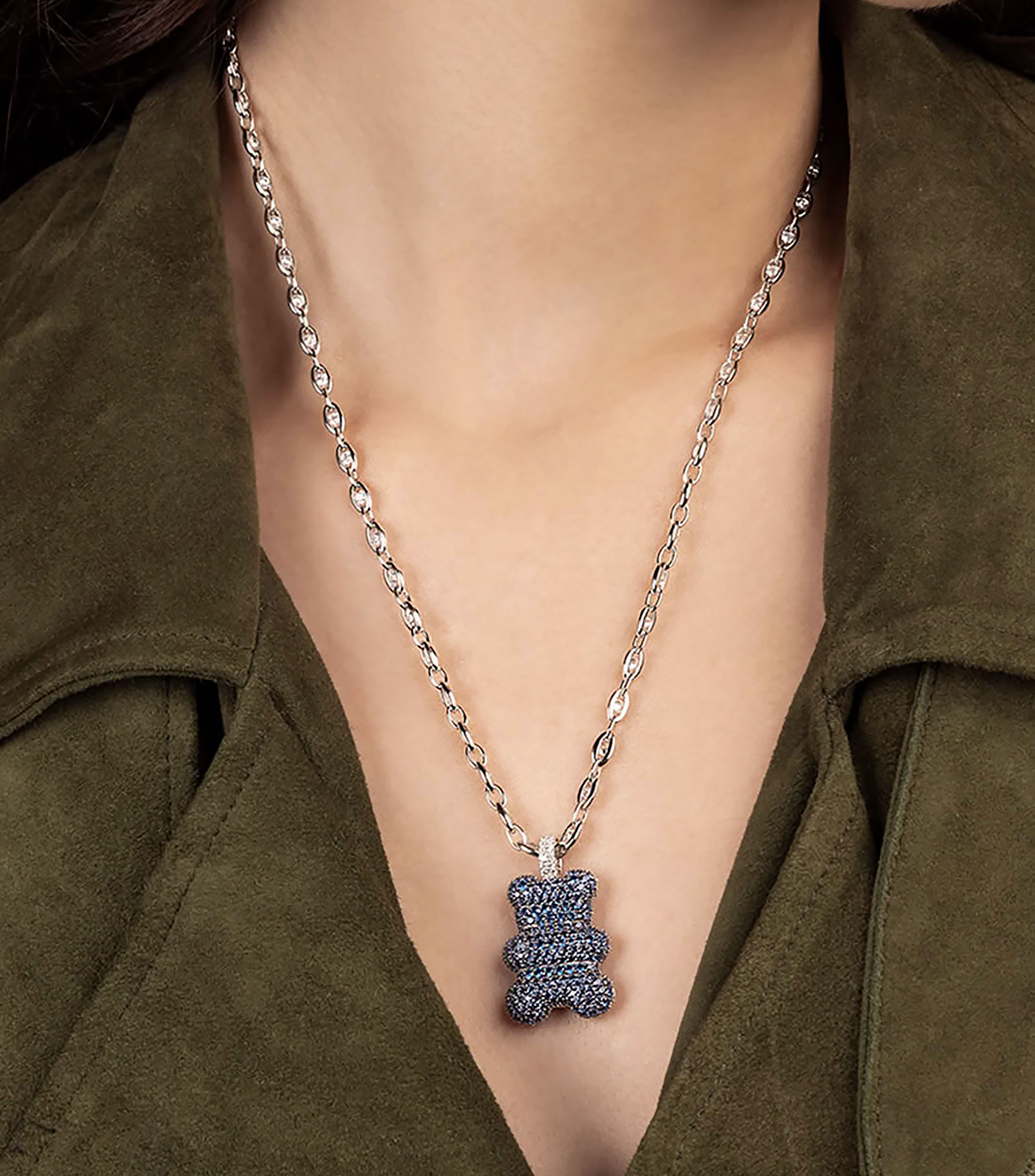 Collar ajustable en plata con osito Yummy con circonitas Mujer