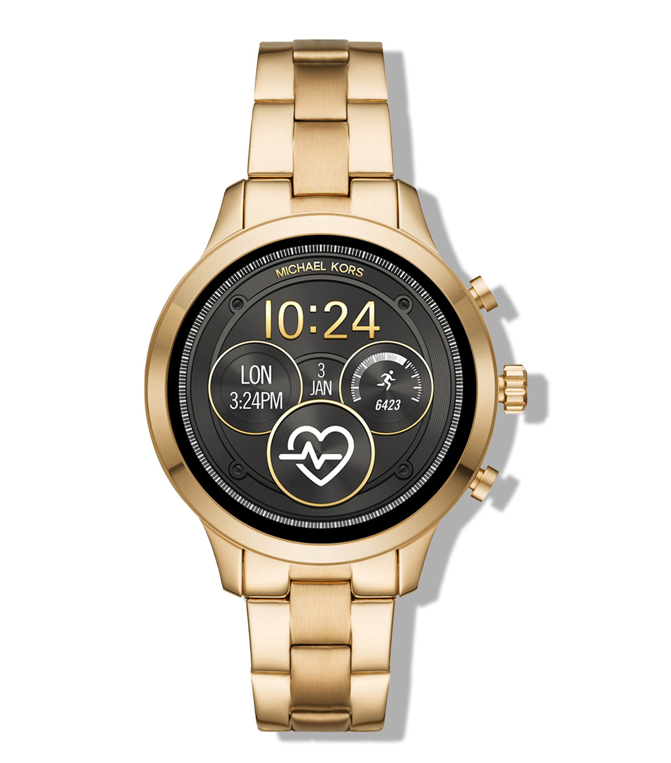 Michael Kors Smartwatch Michael Kors Runway; El icónico Runway está de regreso y mejor que nunca en un innovador diseño de smartwatch. En acero inoxidable dorado, este estilo Michael Kors Access