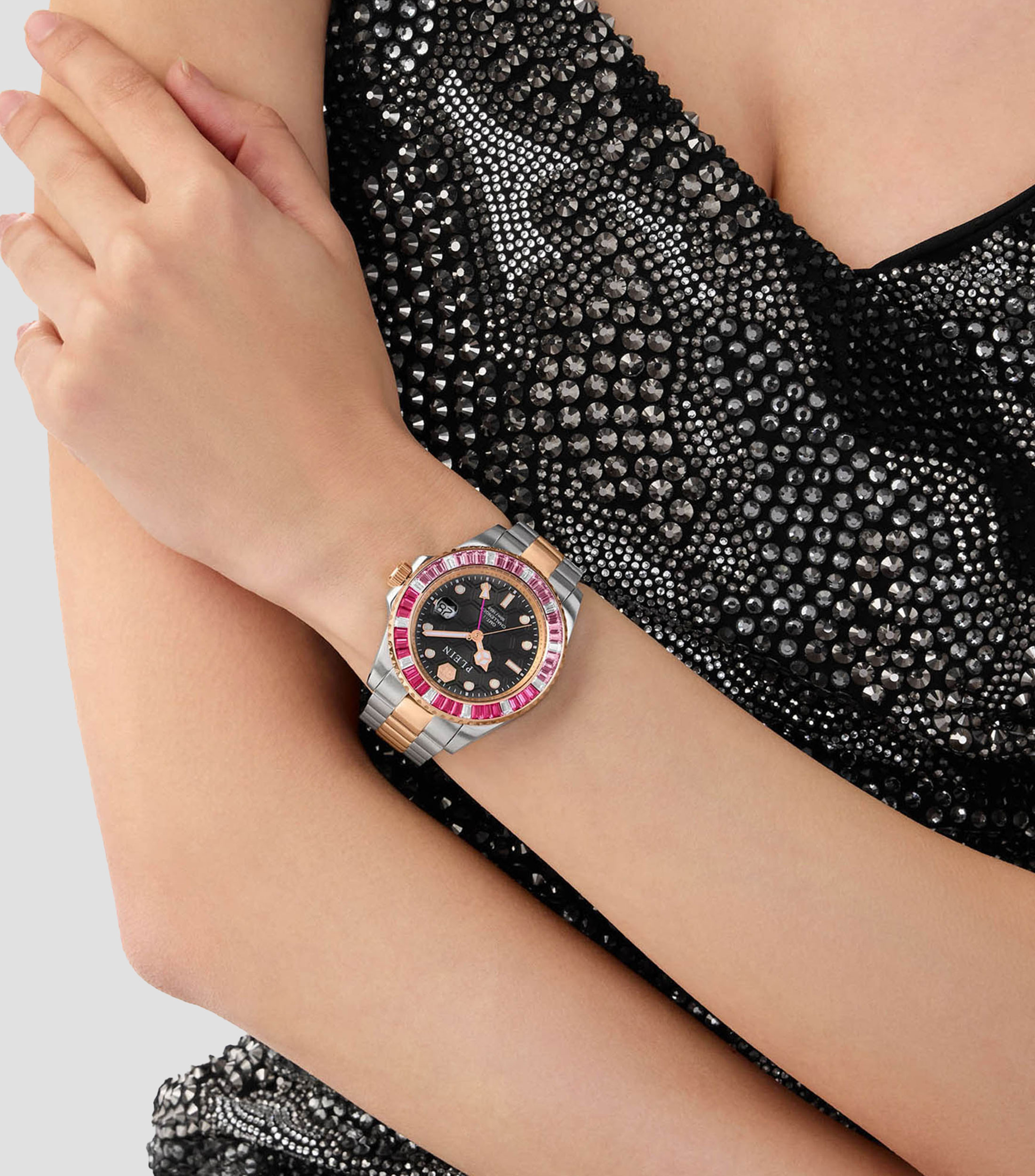 Reloj para Mujer GMT-I Challenger Baguettes Casual, Plateado, Rosa oro
