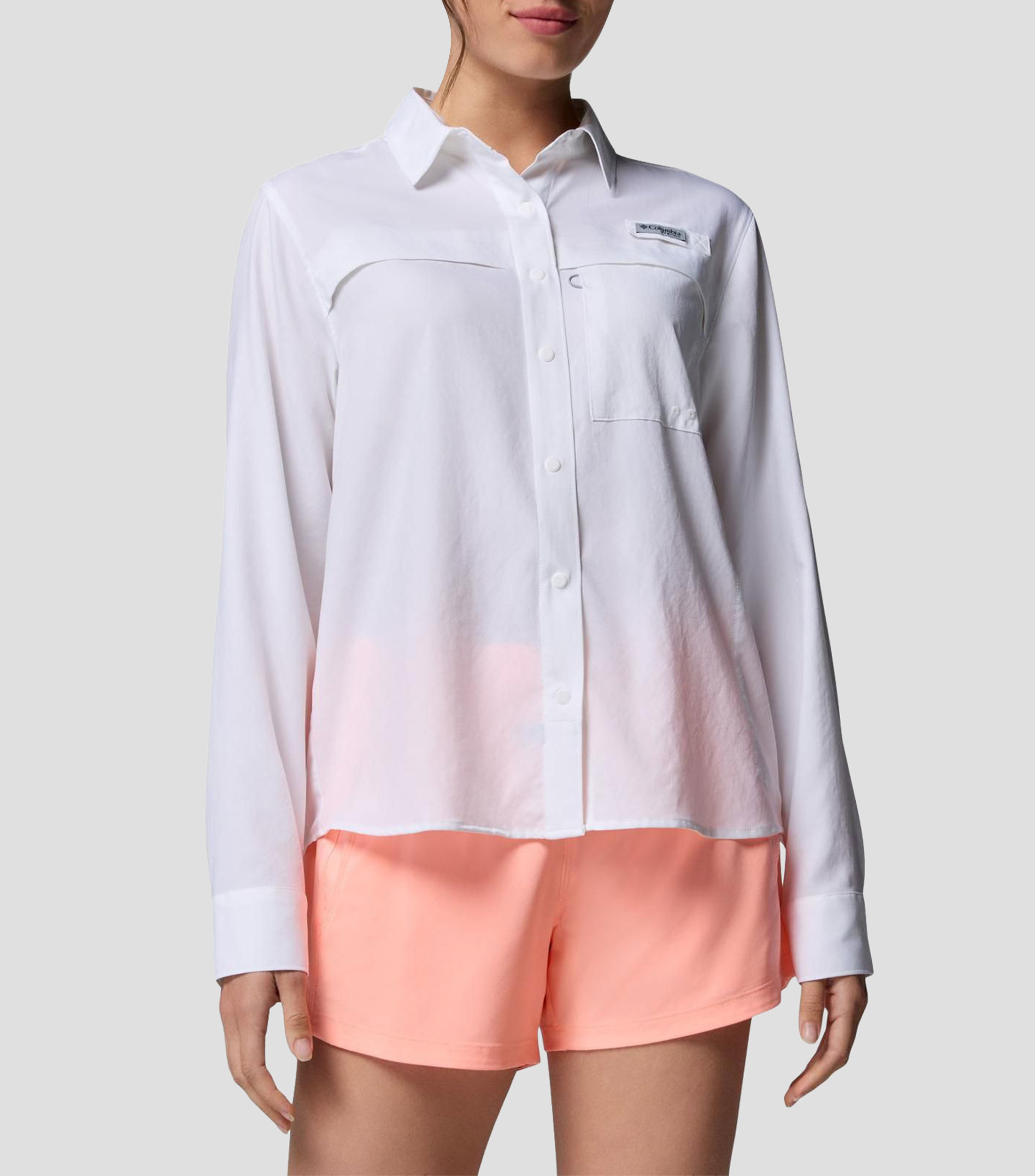 Camisa lisa manga larga PFG Castback Woven LS Mujer