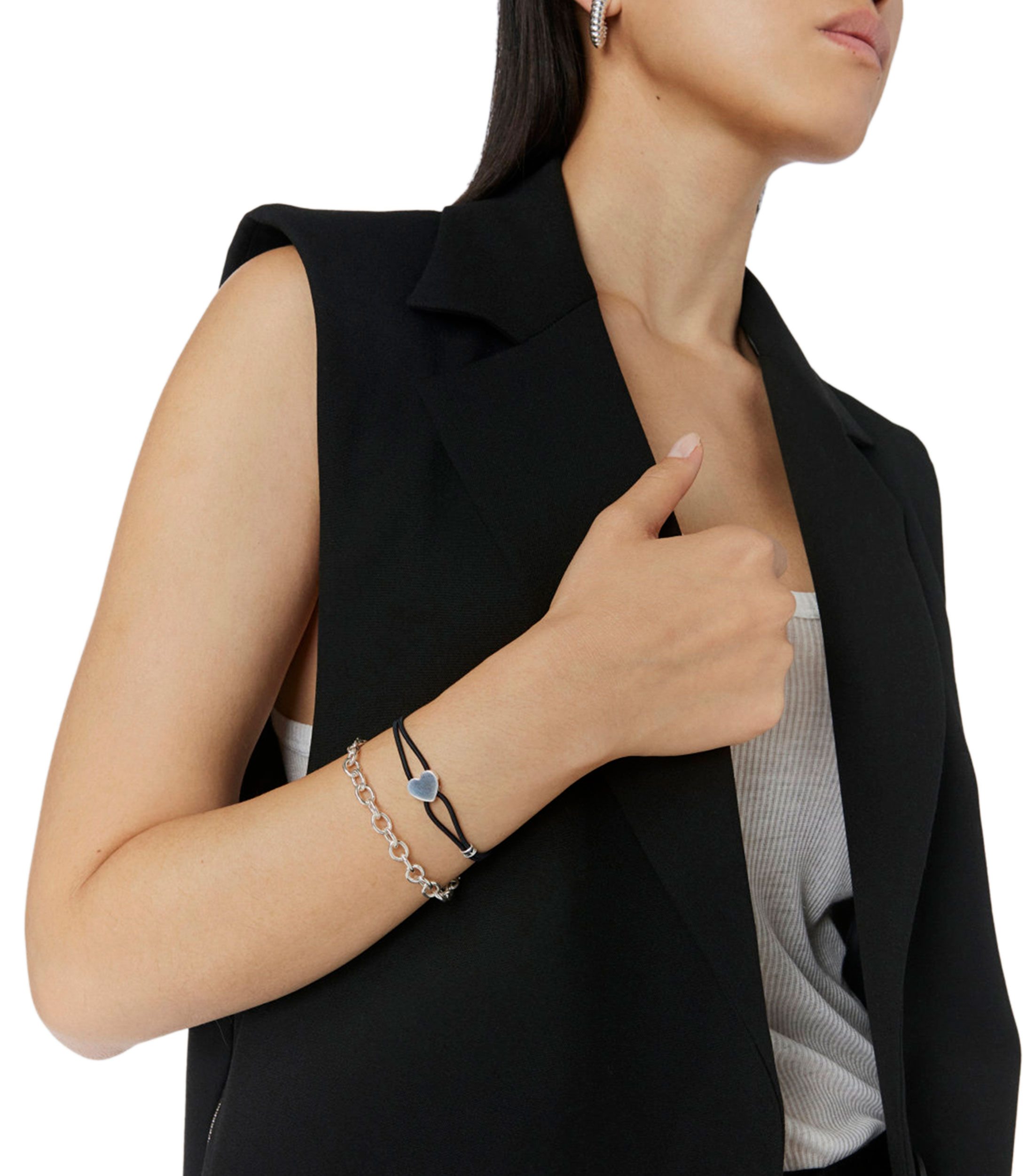 Pulsera elástica negra con corazón Sweet Dolls Mujer
