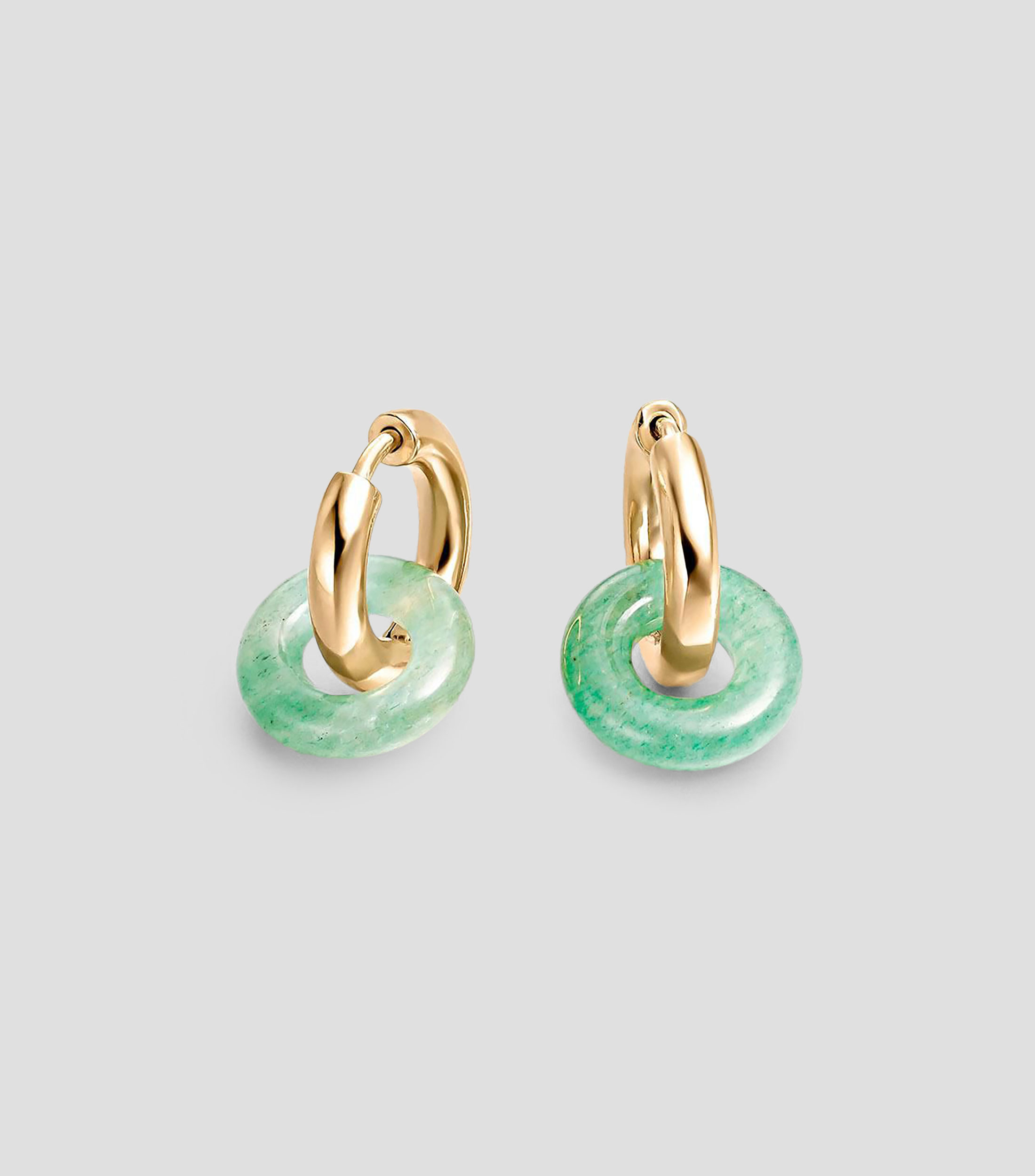 Pendientes de aro pequeño en plata .925 con aventurina verde Donkie Mujer