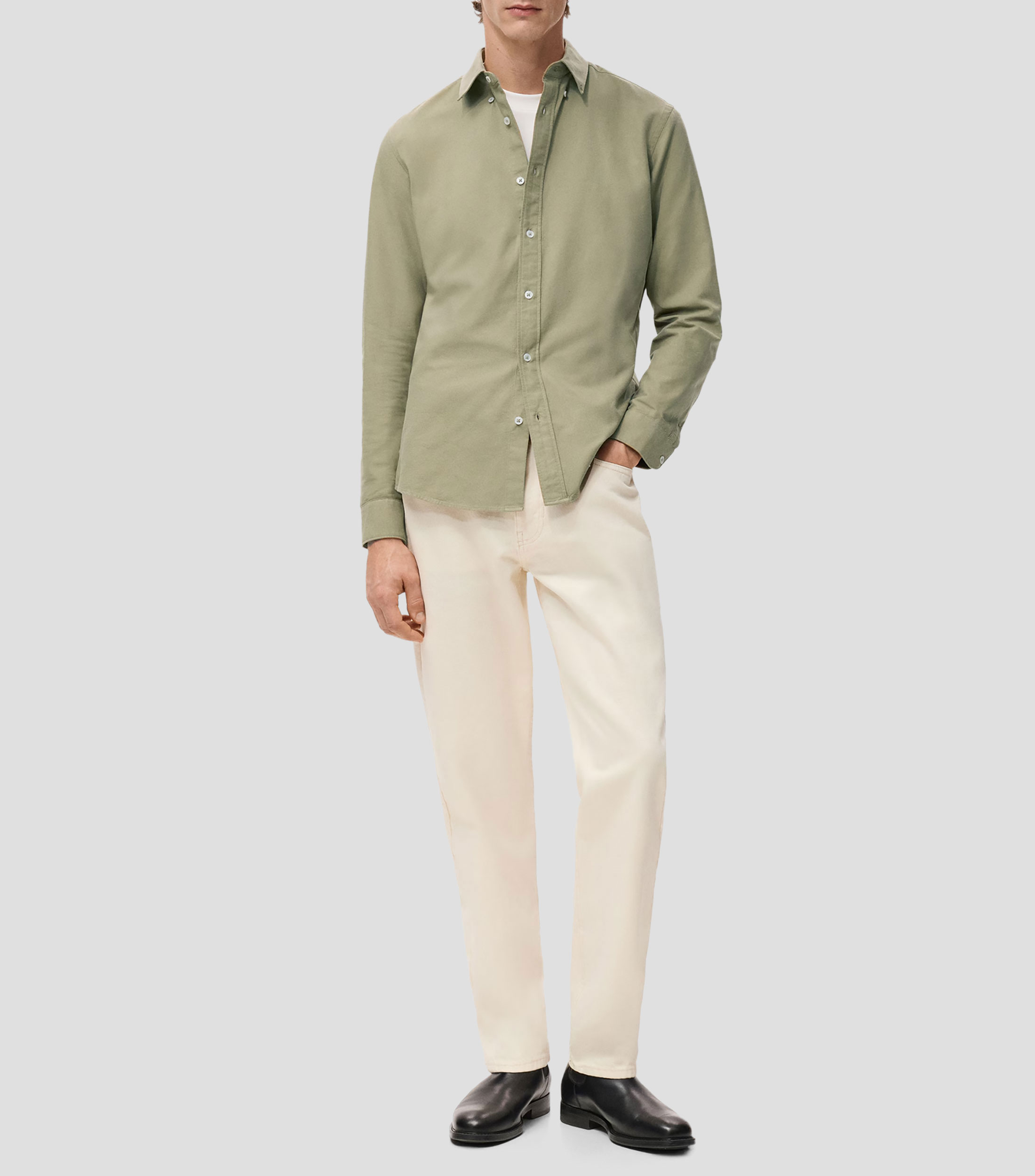 Camisa liso manga larga Hombre