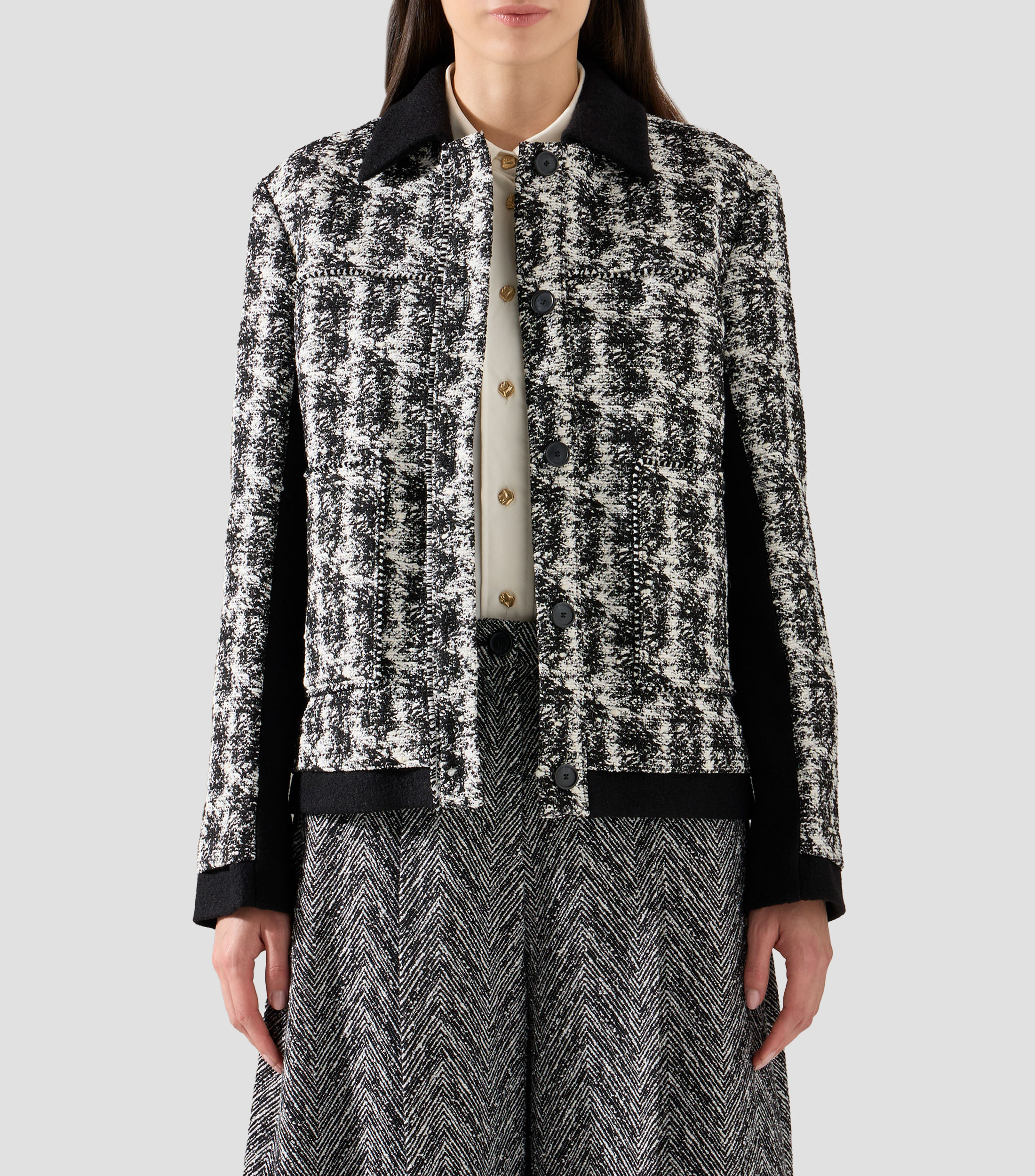 Saco regular fit de tweed con motivo de plumas Mujer