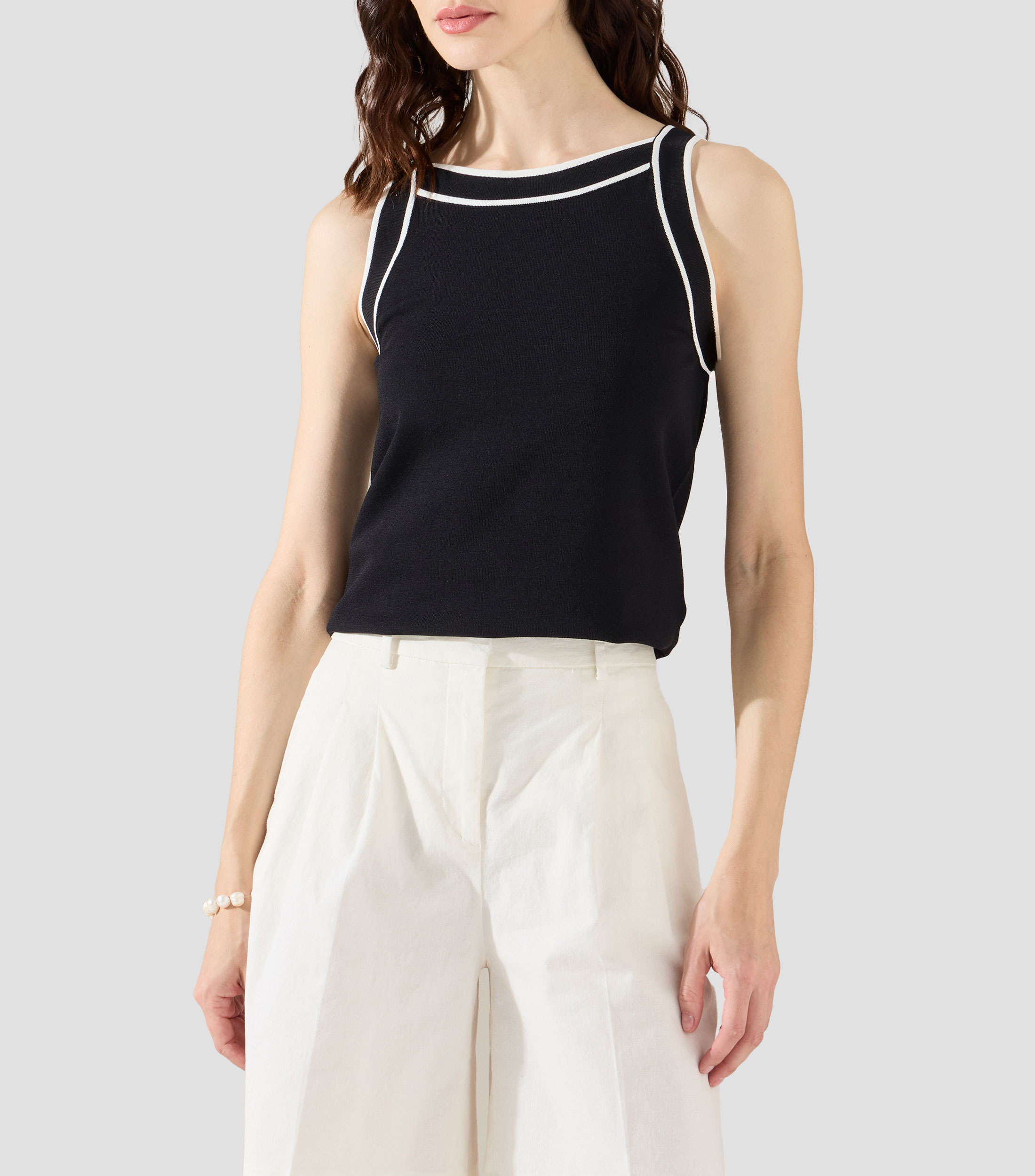 Top cuello redondo sin mangas liso Mujer