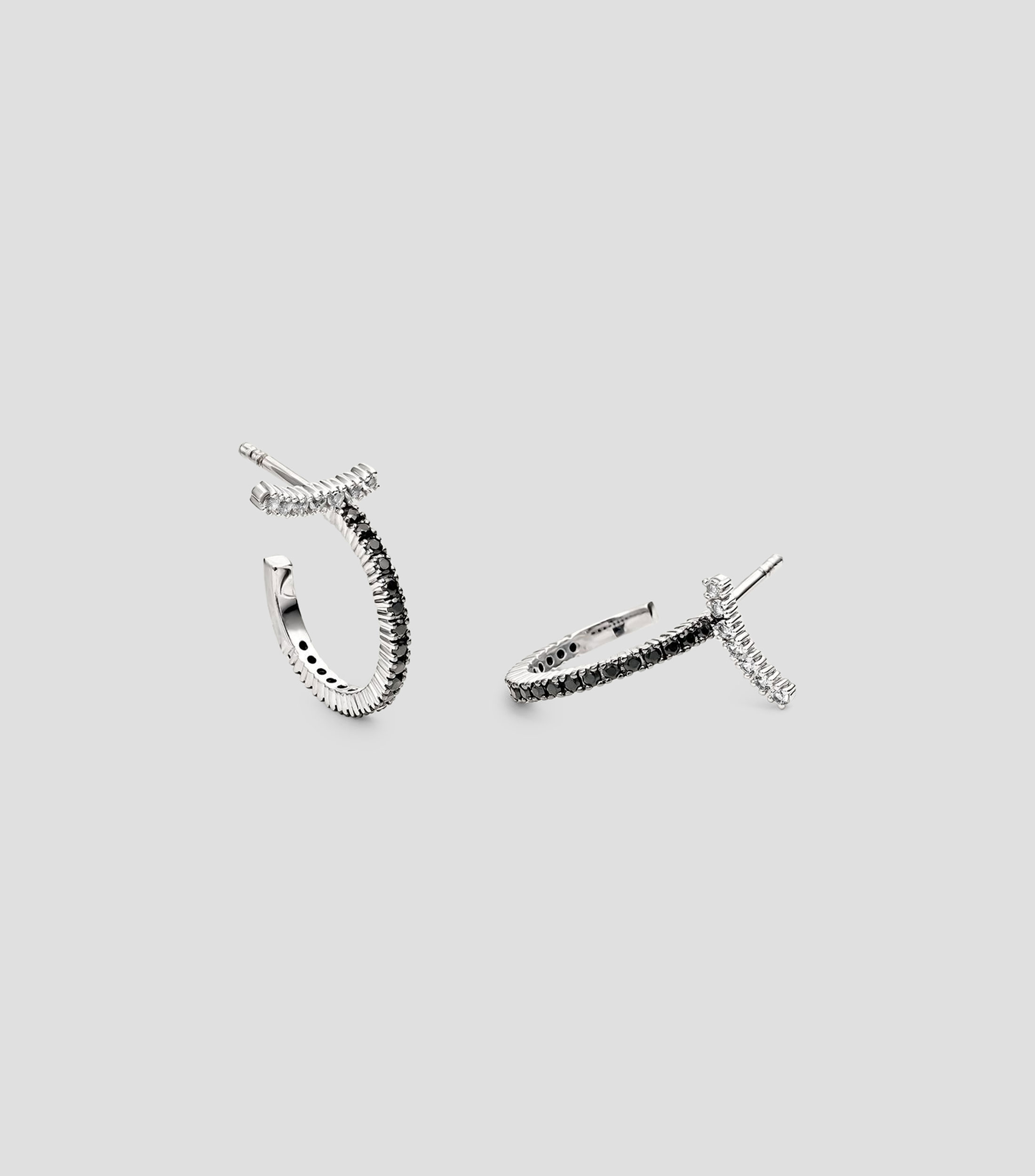 Pendientes de aro en plata .925 con topacios blancos y espinelas negras Crossbow Mujer