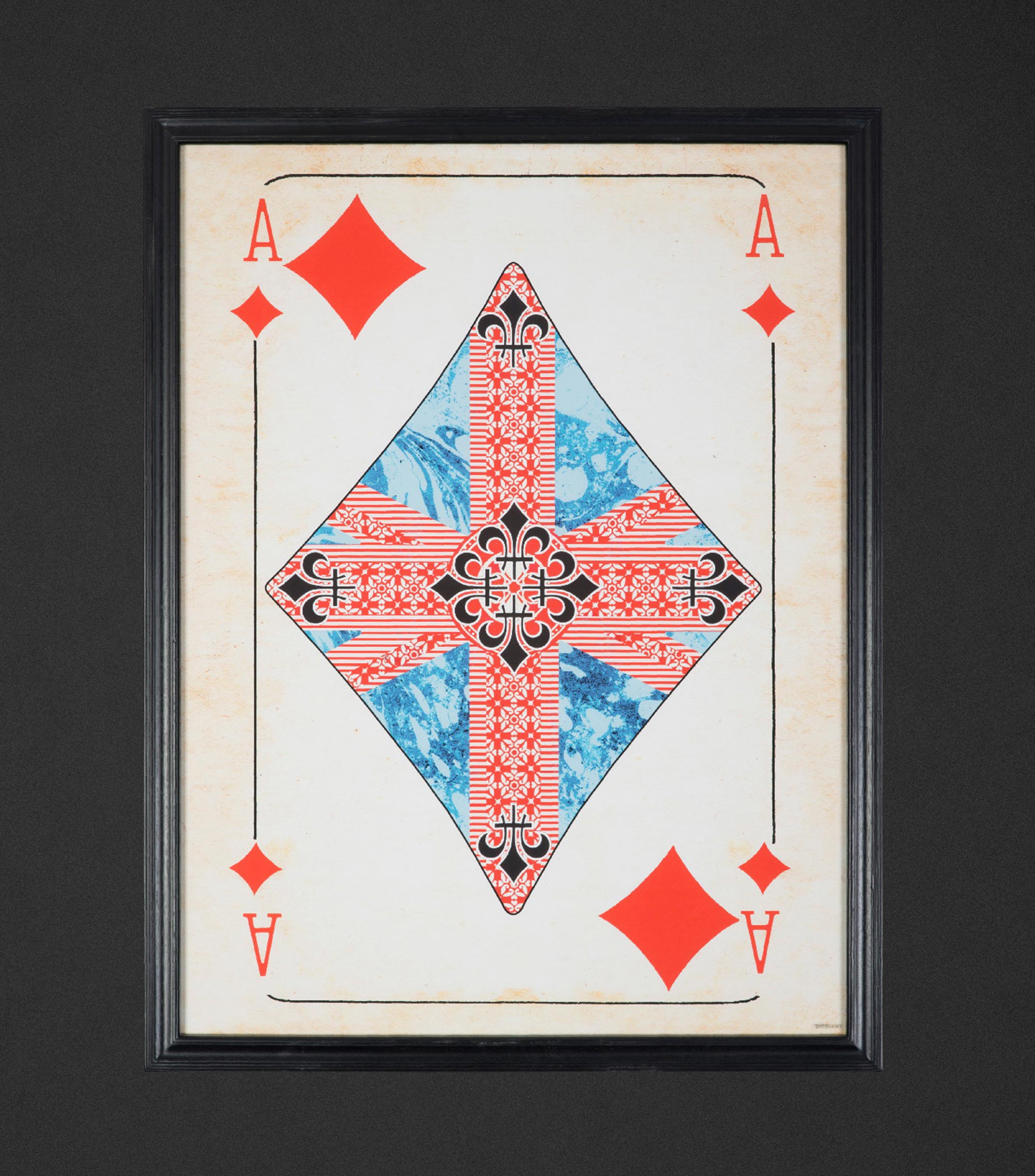 Cuadro Carta As de Diamantes en Madera y tela
