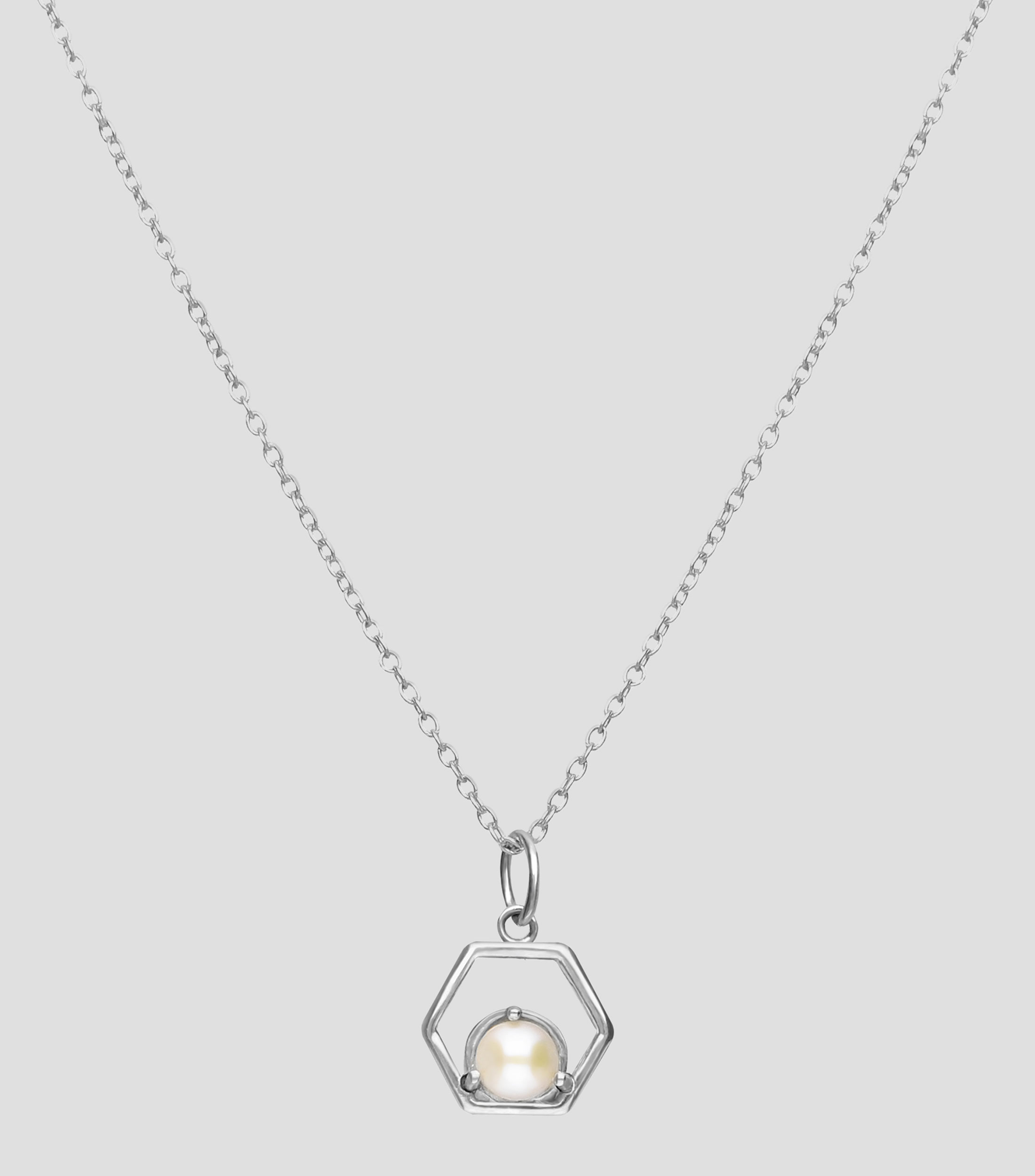 Dije Hexágono en Plata .925 con Perla Mujer