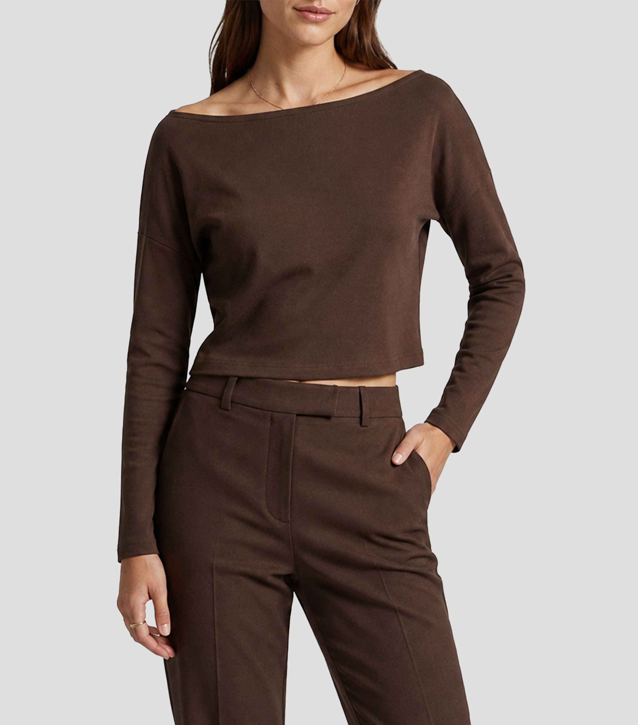 Blusa lisa manga larga Mujer