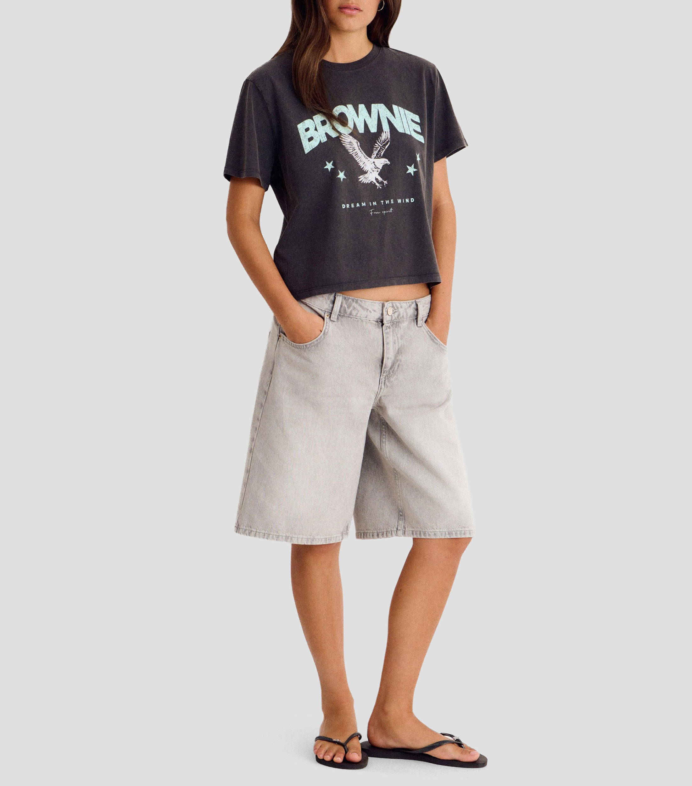 Playera cuello redondo manga corta con estampado Mujer