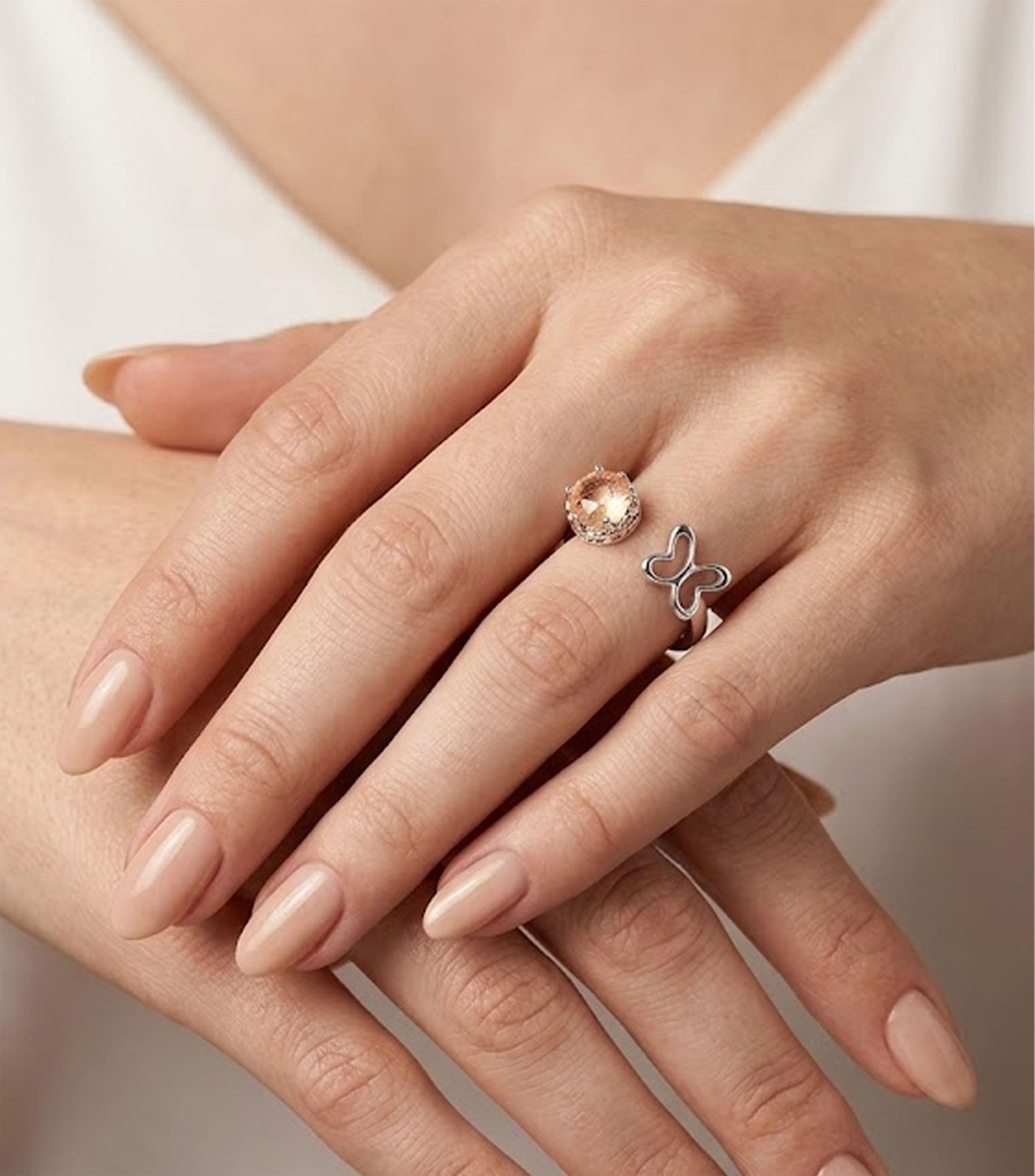 Anillo abierto en Plata .925 con cristal champagne Mujer