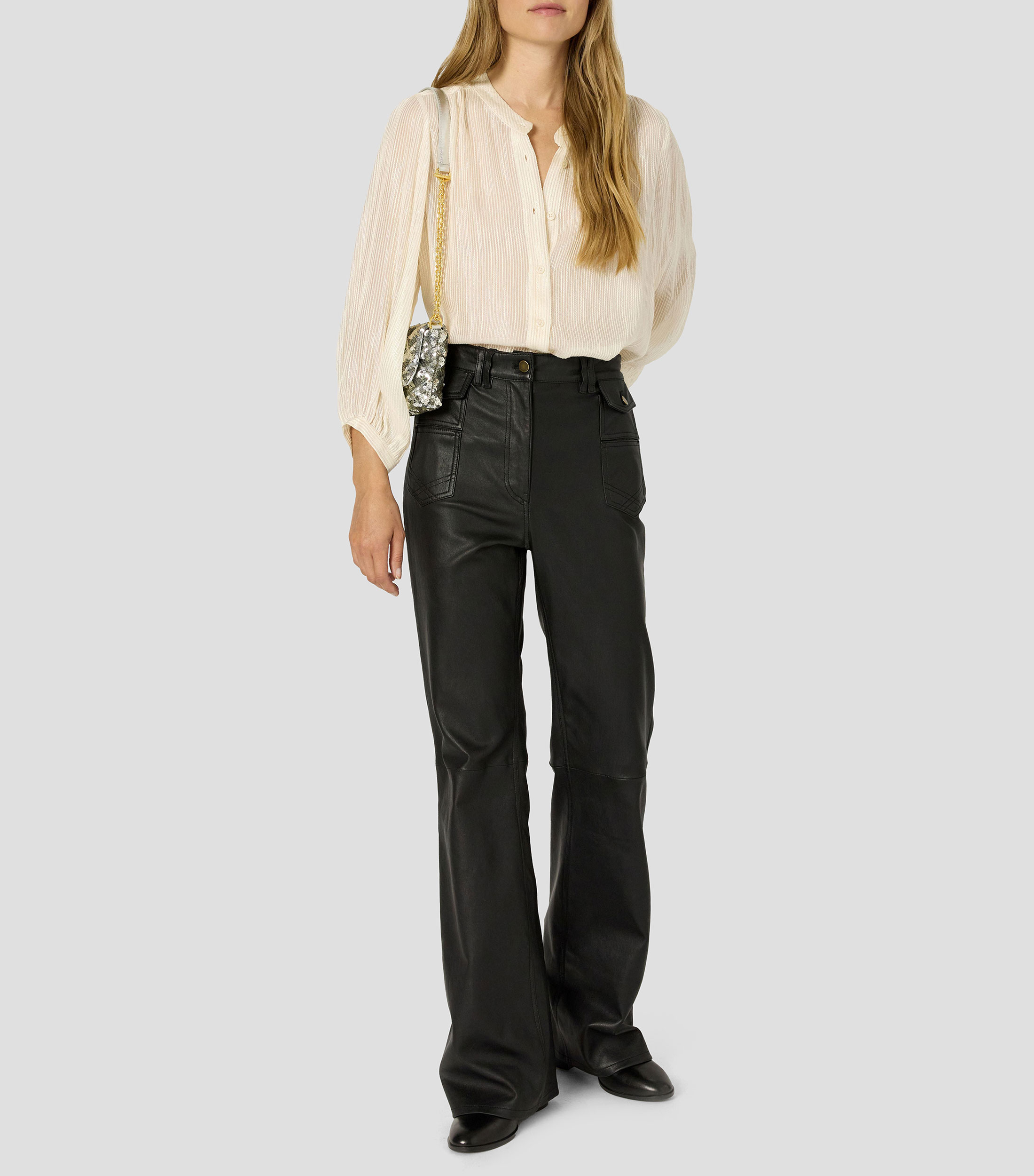 Blusa lisa manga 7/8 Mujer