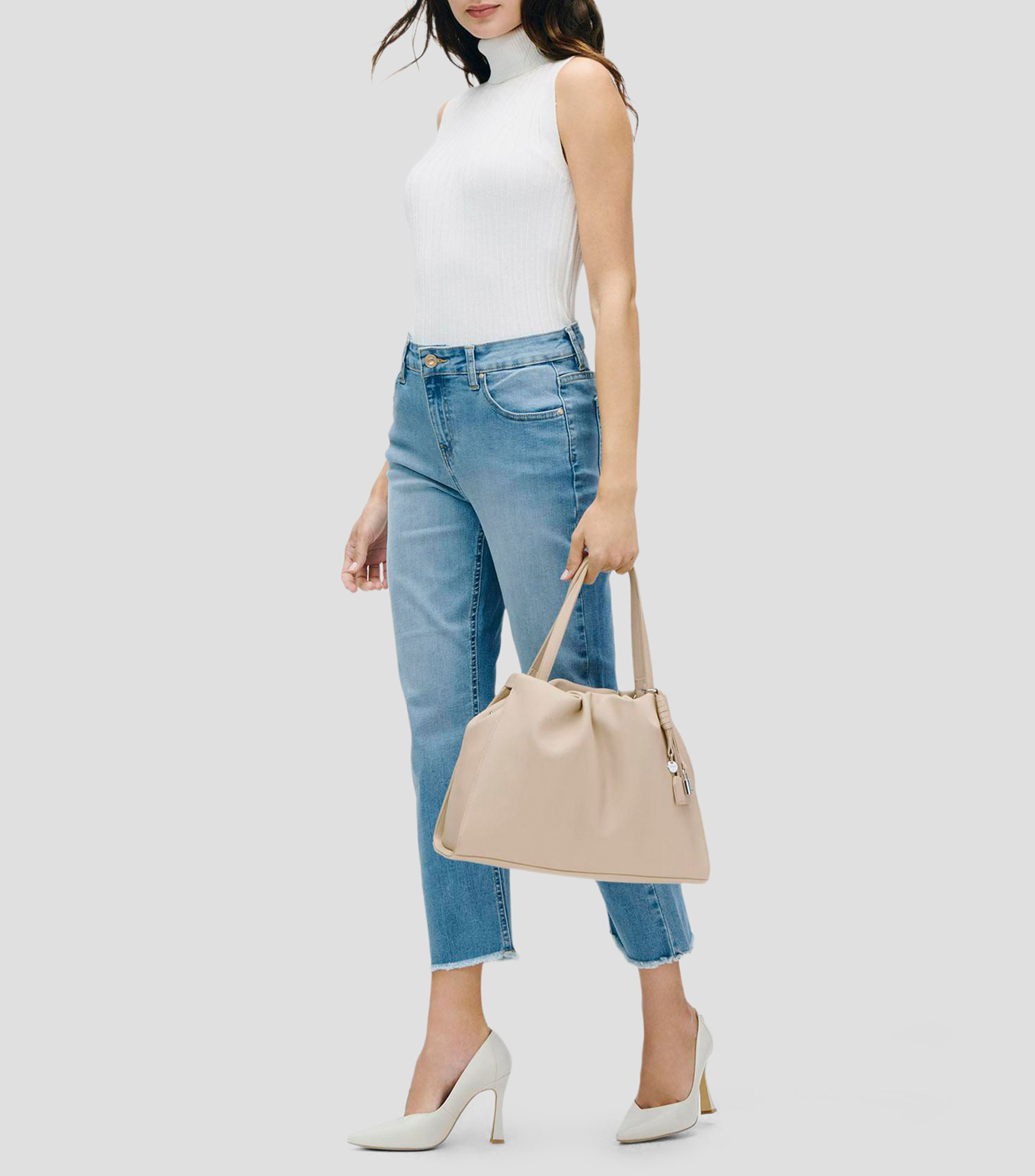 Top Tejido Canalé Off White Manga Sisa Cuello Tortuga Mujer