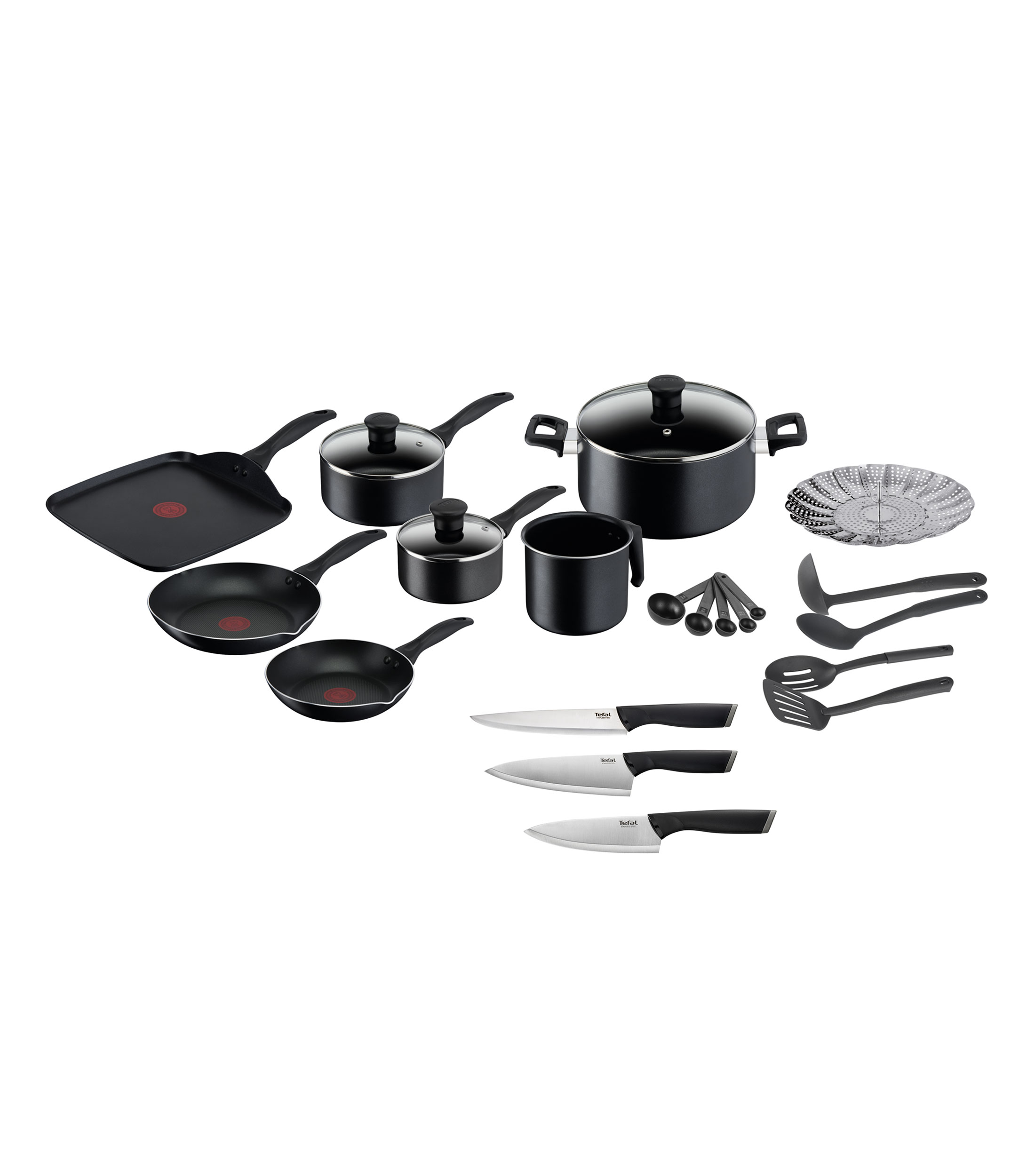 T-fal: Batería de cocina en aluminio Easy Care 23 piezas negro