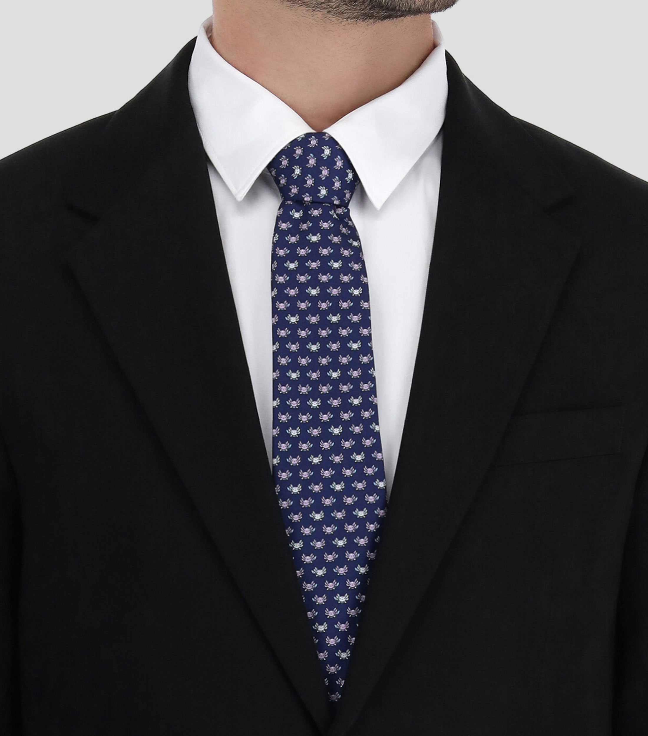 Corbata ancha con ajolotes azul marino