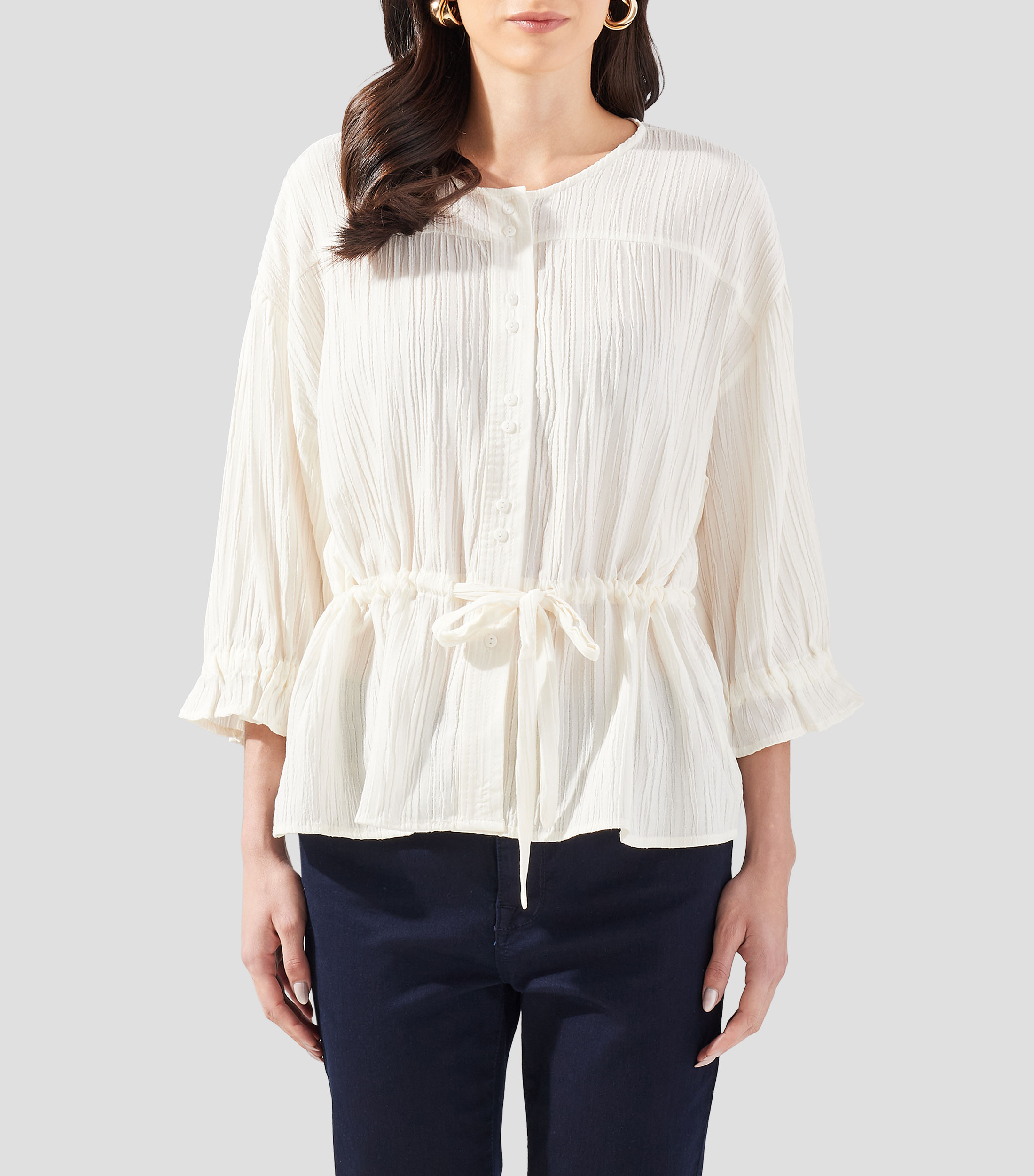 Blusa lisa manga 3/4 Mujer