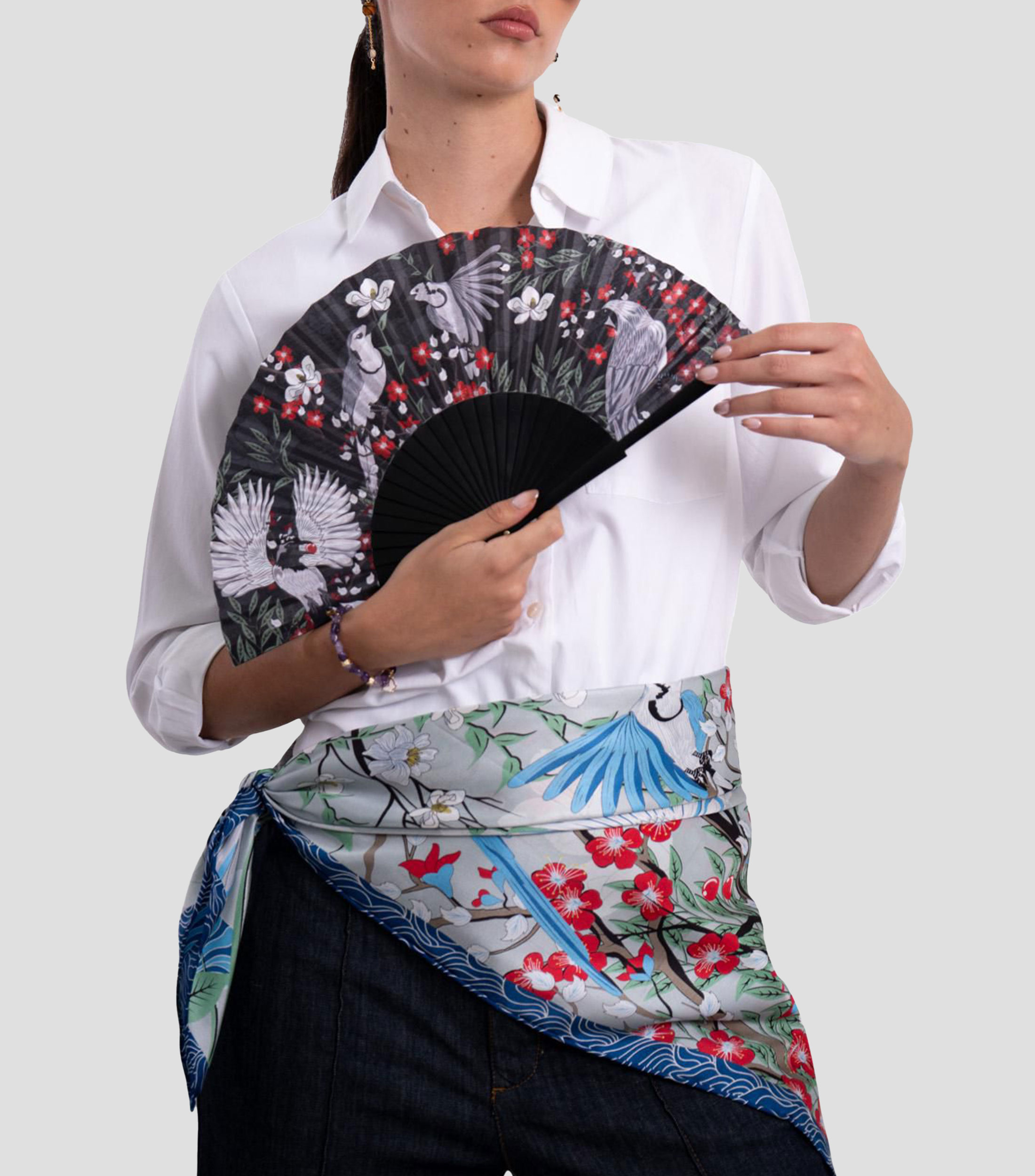 Abanico negro Estampado IIK Urraca Mexicana Mujer