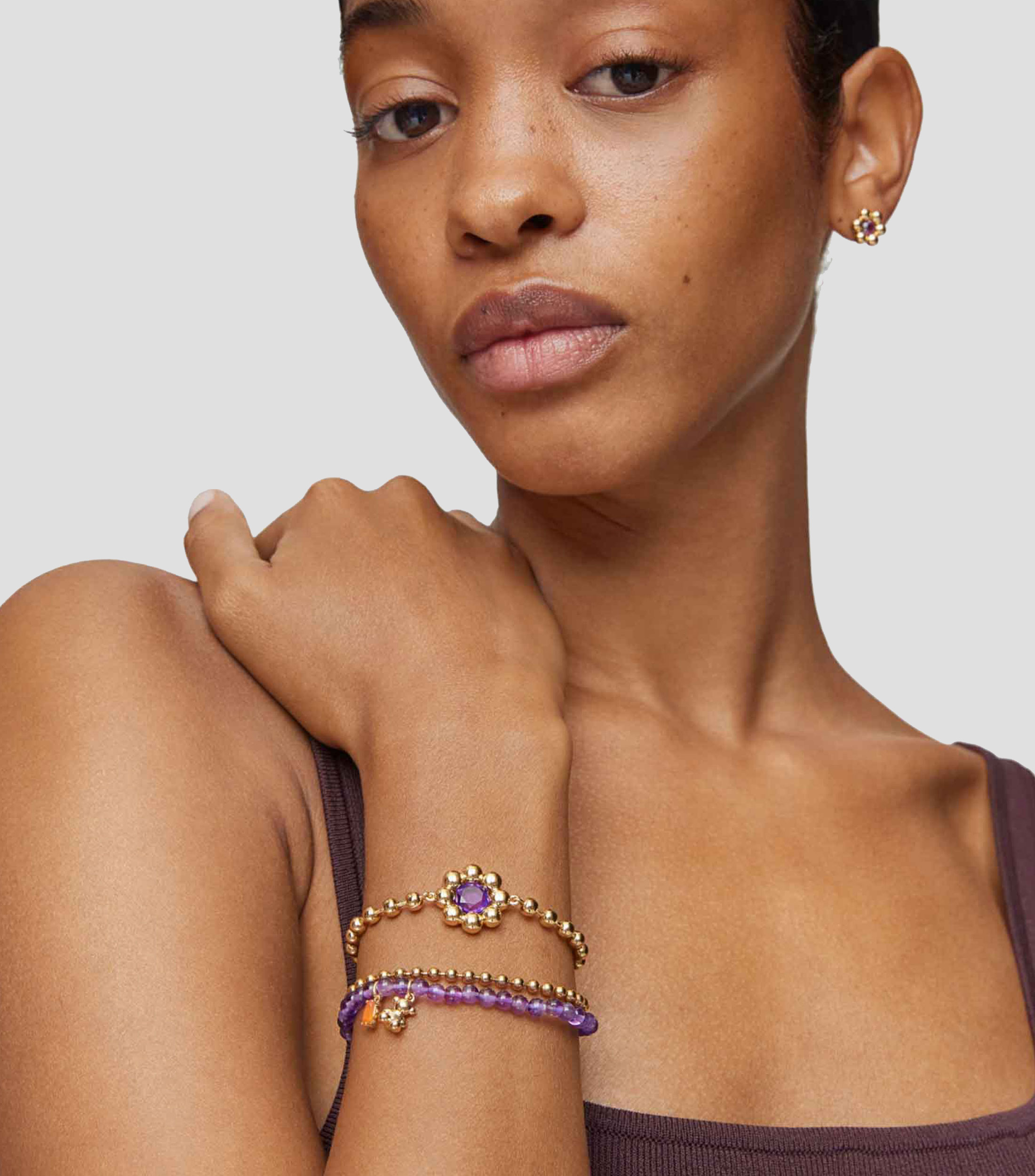 Pulsera elástica con amatista y cornalina Mujer