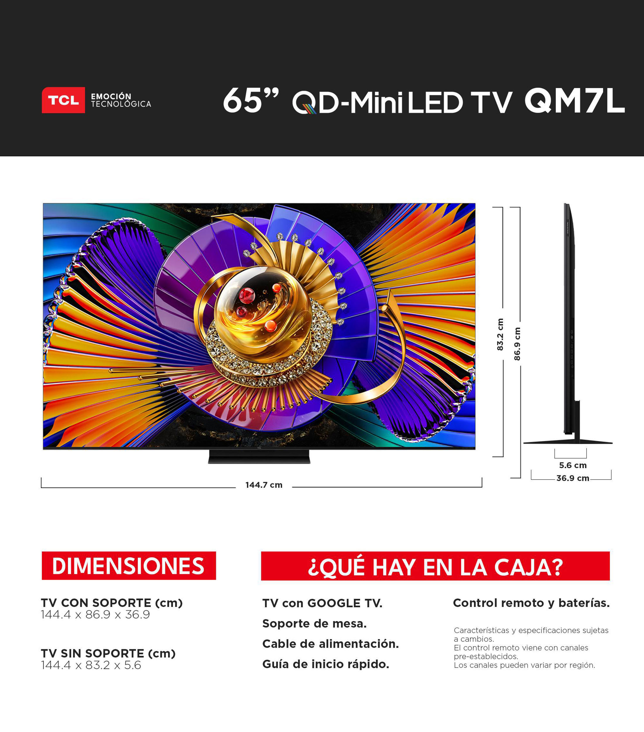 Pantalla 65 pulgadas Plana Mini-LED 4K Google TV 65QM7L SQD