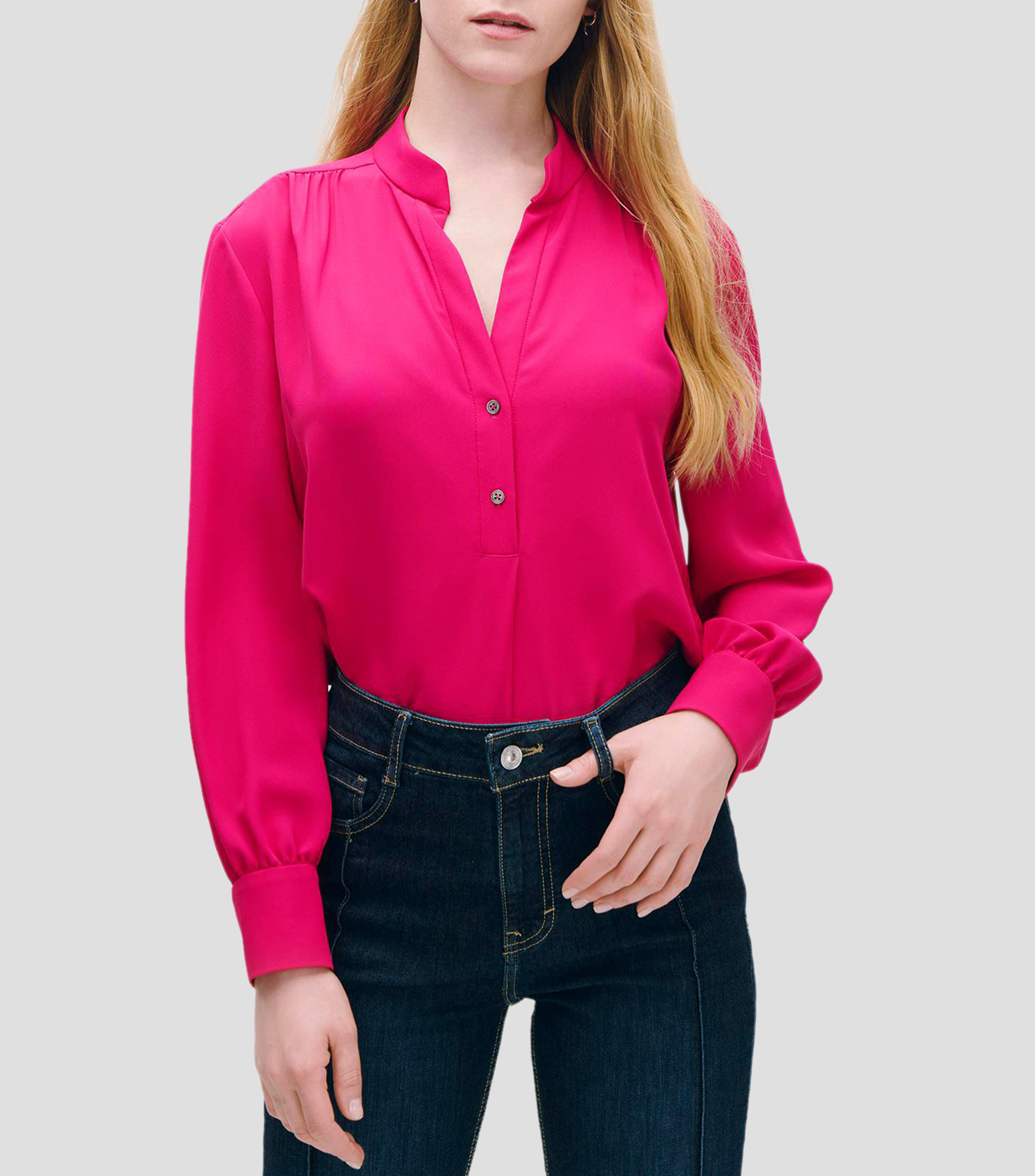 Blusa Fucsia Cuello Mao Escote V Mujer