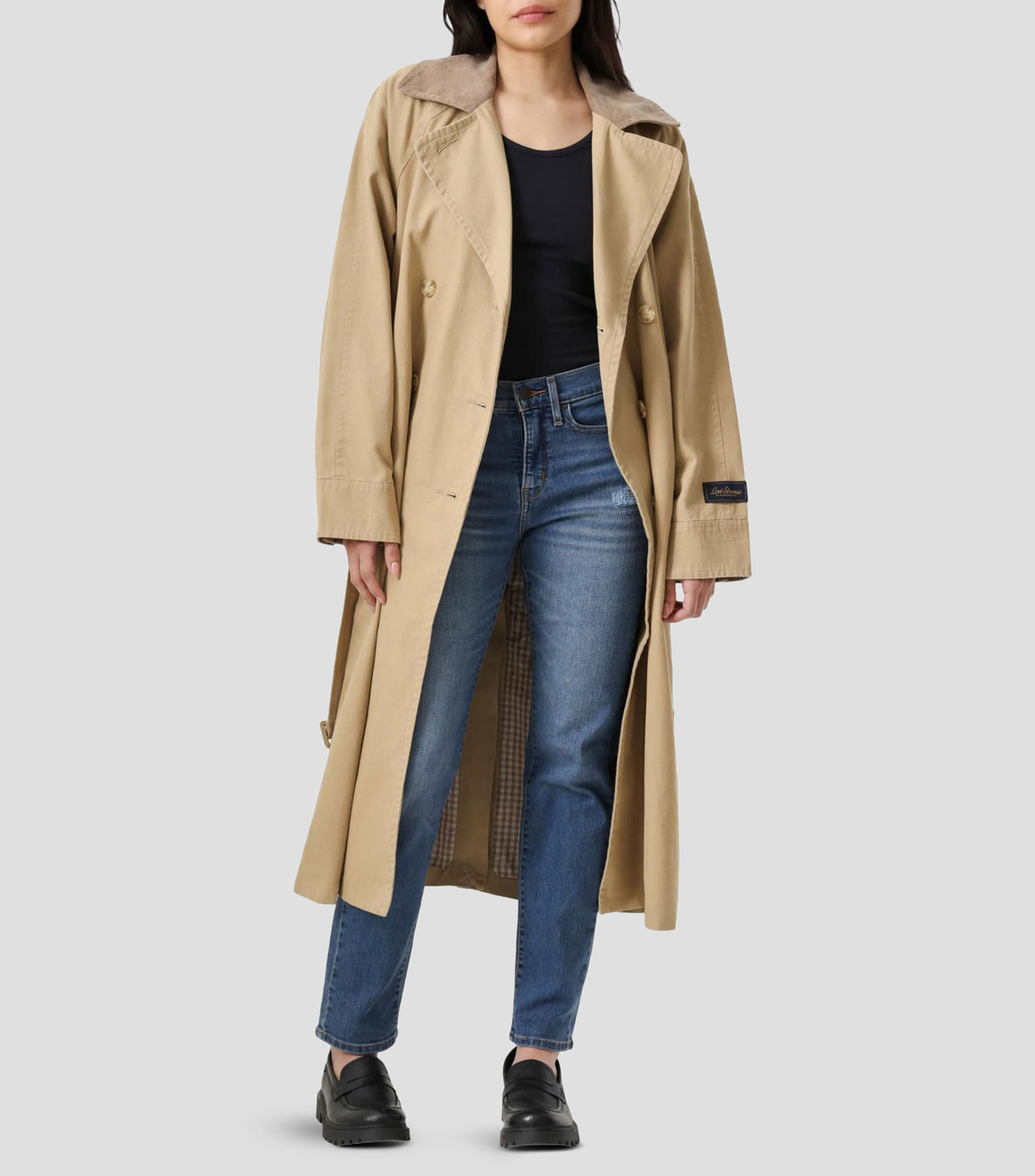 Gabardina larga con botonadura Mujer