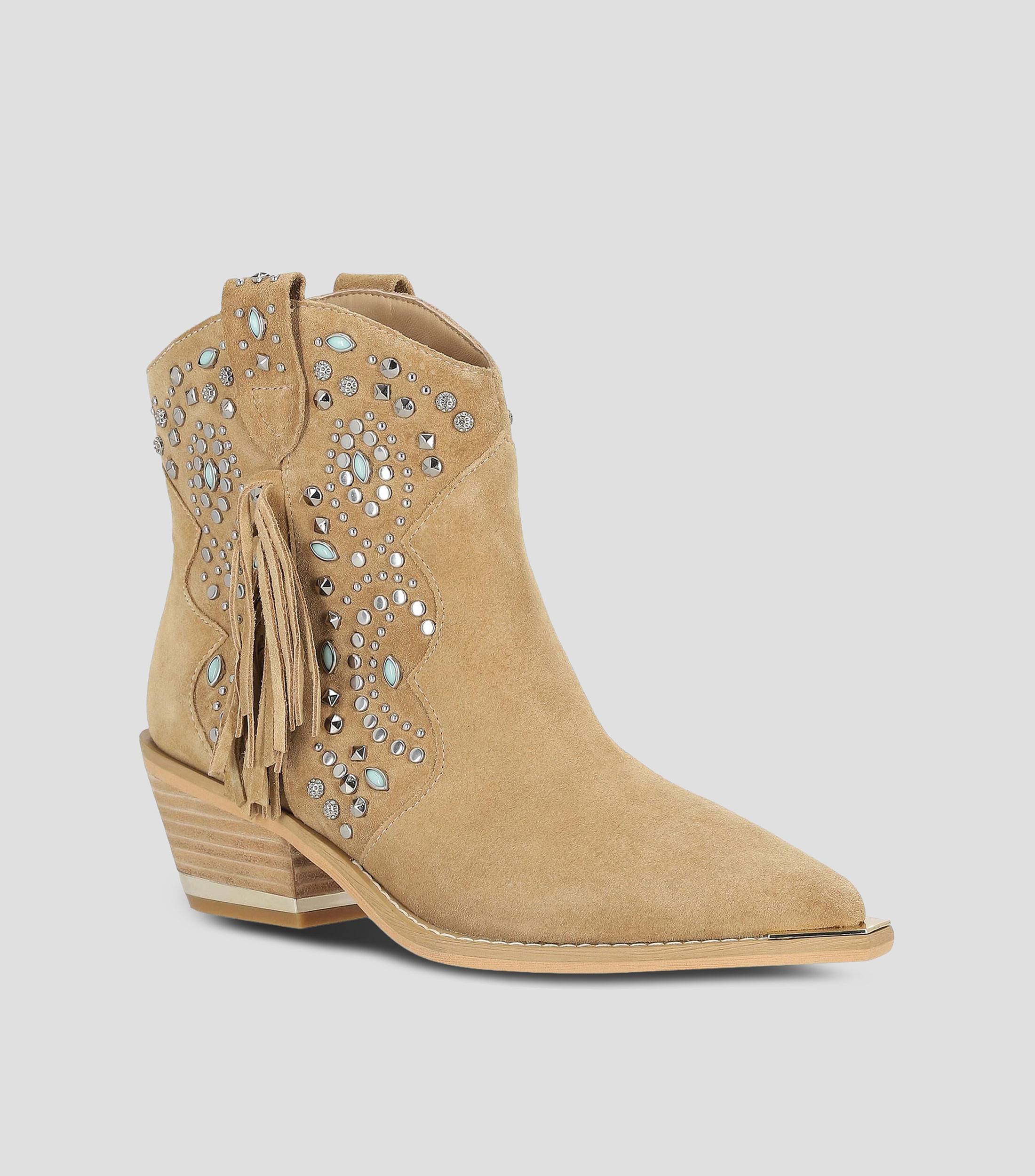 Botines de tacón mediano ancho en piel Mujer