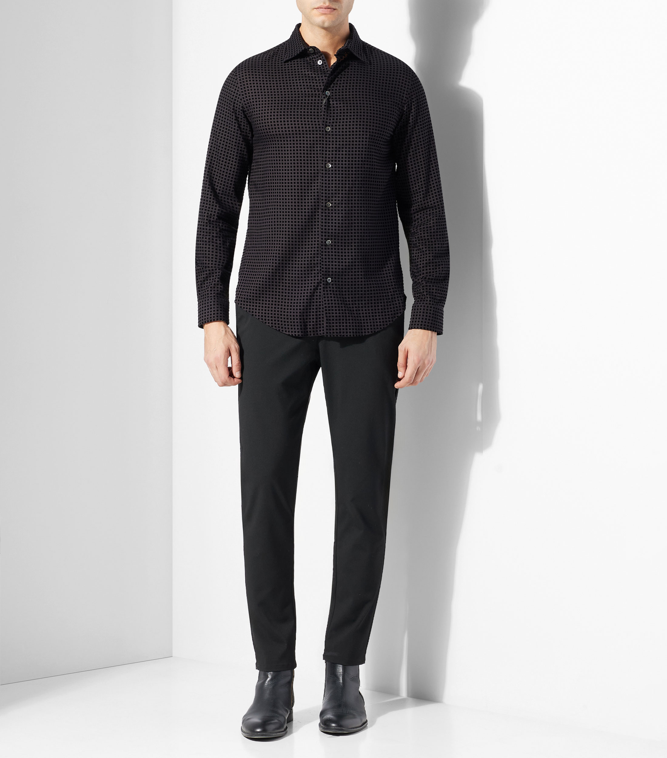 Camisa con microdiseño manga larga Hombre